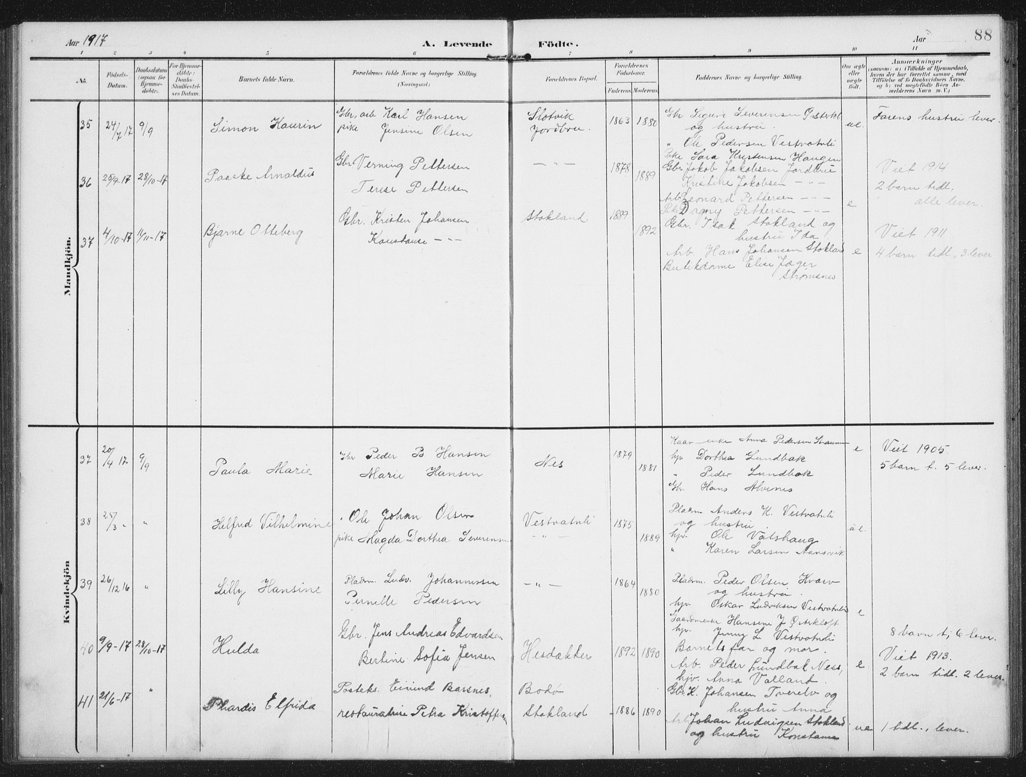 Ministerialprotokoller, klokkerbøker og fødselsregistre - Nordland, AV/SAT-A-1459/851/L0726: Parish register (copy) no. 851C01, 1902-1924, p. 88