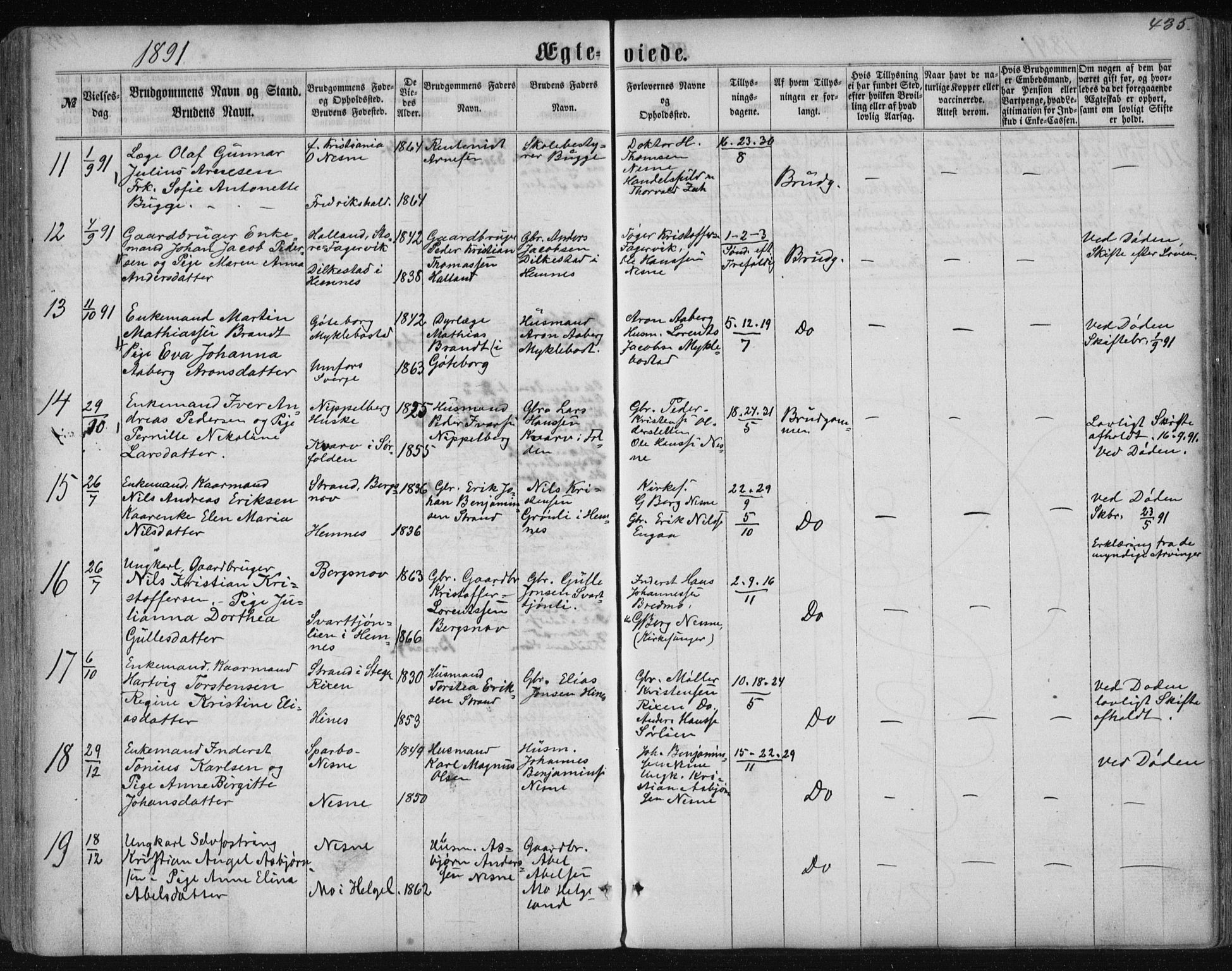 Ministerialprotokoller, klokkerbøker og fødselsregistre - Nordland, AV/SAT-A-1459/838/L0556: Parish register (copy) no. 838C03, 1861-1893, p. 435