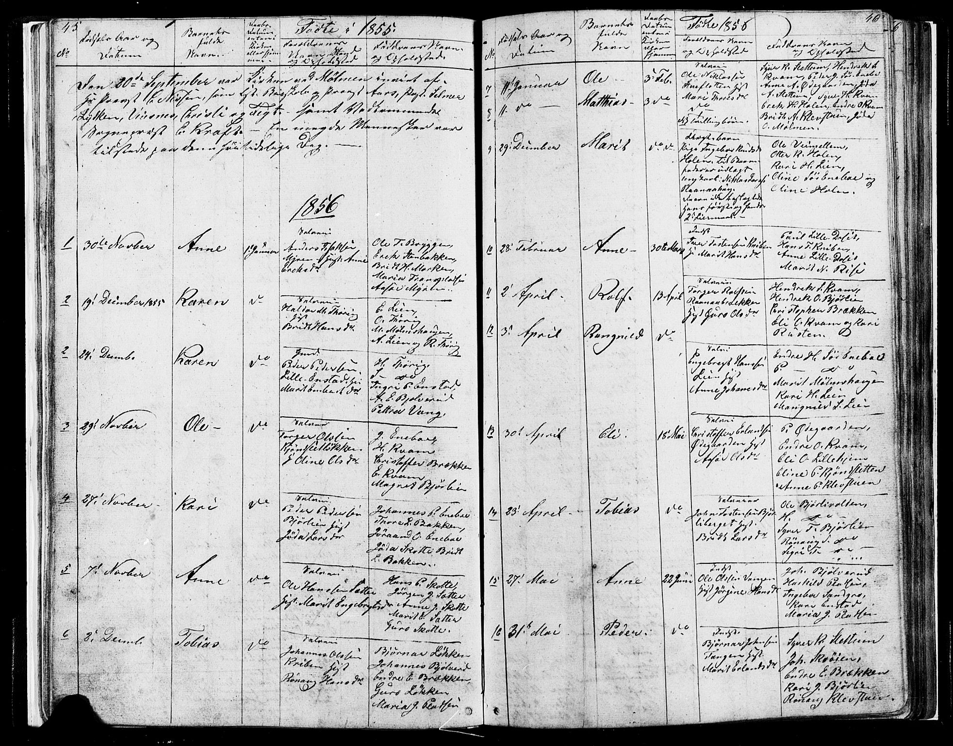 Lesja prestekontor, SAH/PREST-068/H/Ha/Hab/L0004: Parish register (copy) no. 4, 1842-1871, p. 45-46
