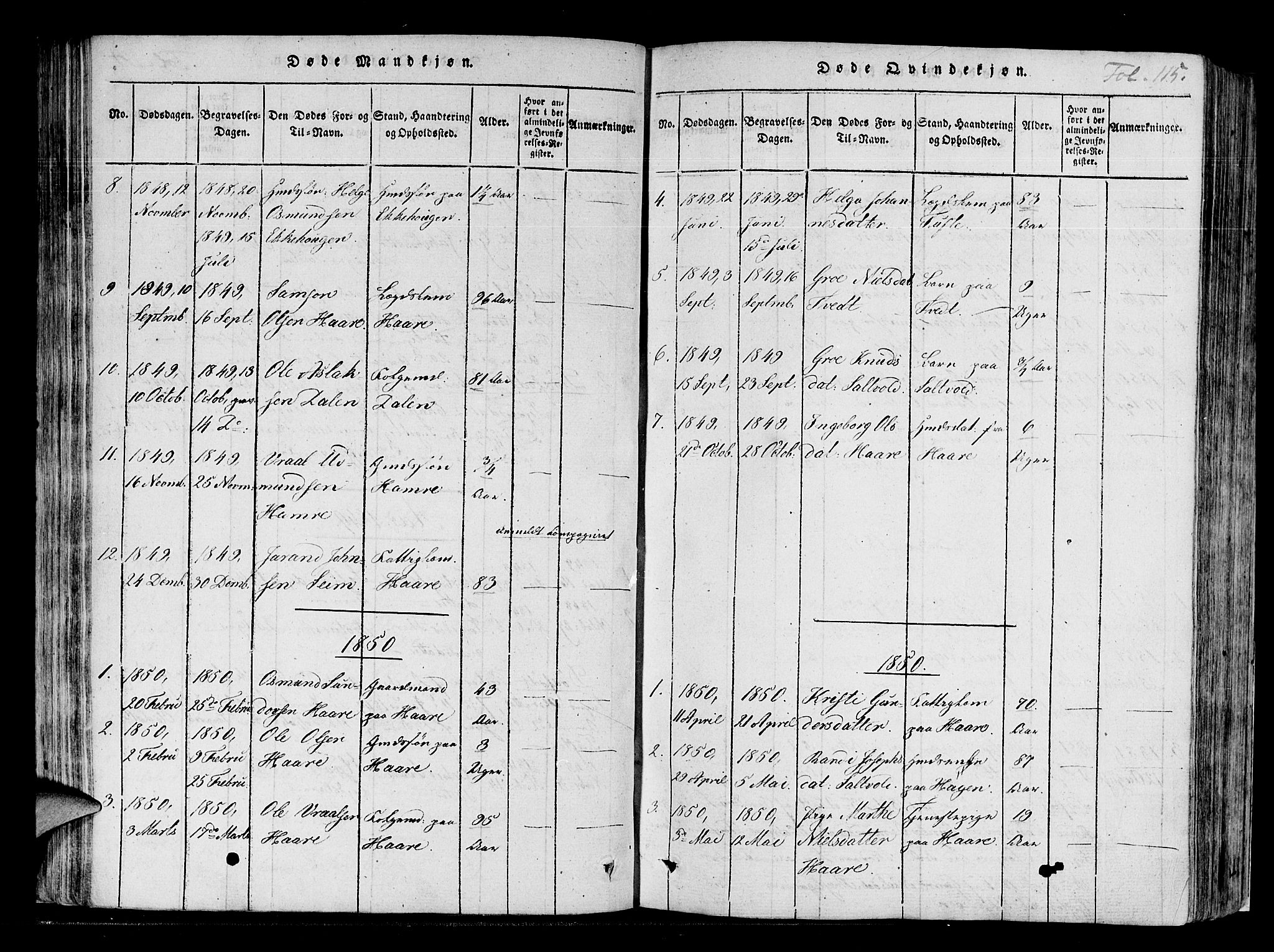 Røldal sokneprestembete, SAB/A-100247: Parish register (official) no. A 2, 1817-1856, p. 115