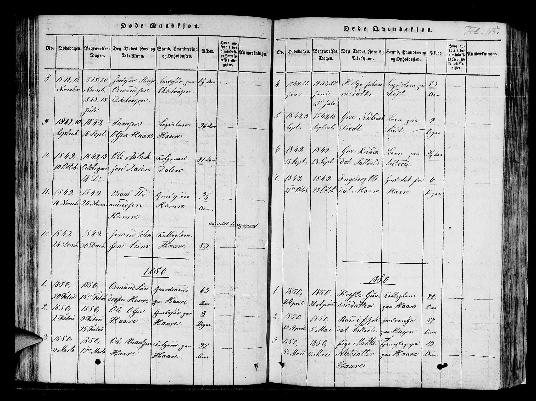 Røldal sokneprestembete, AV/SAB-A-100247: Parish register (official) no. A 2, 1817-1856, p. 115