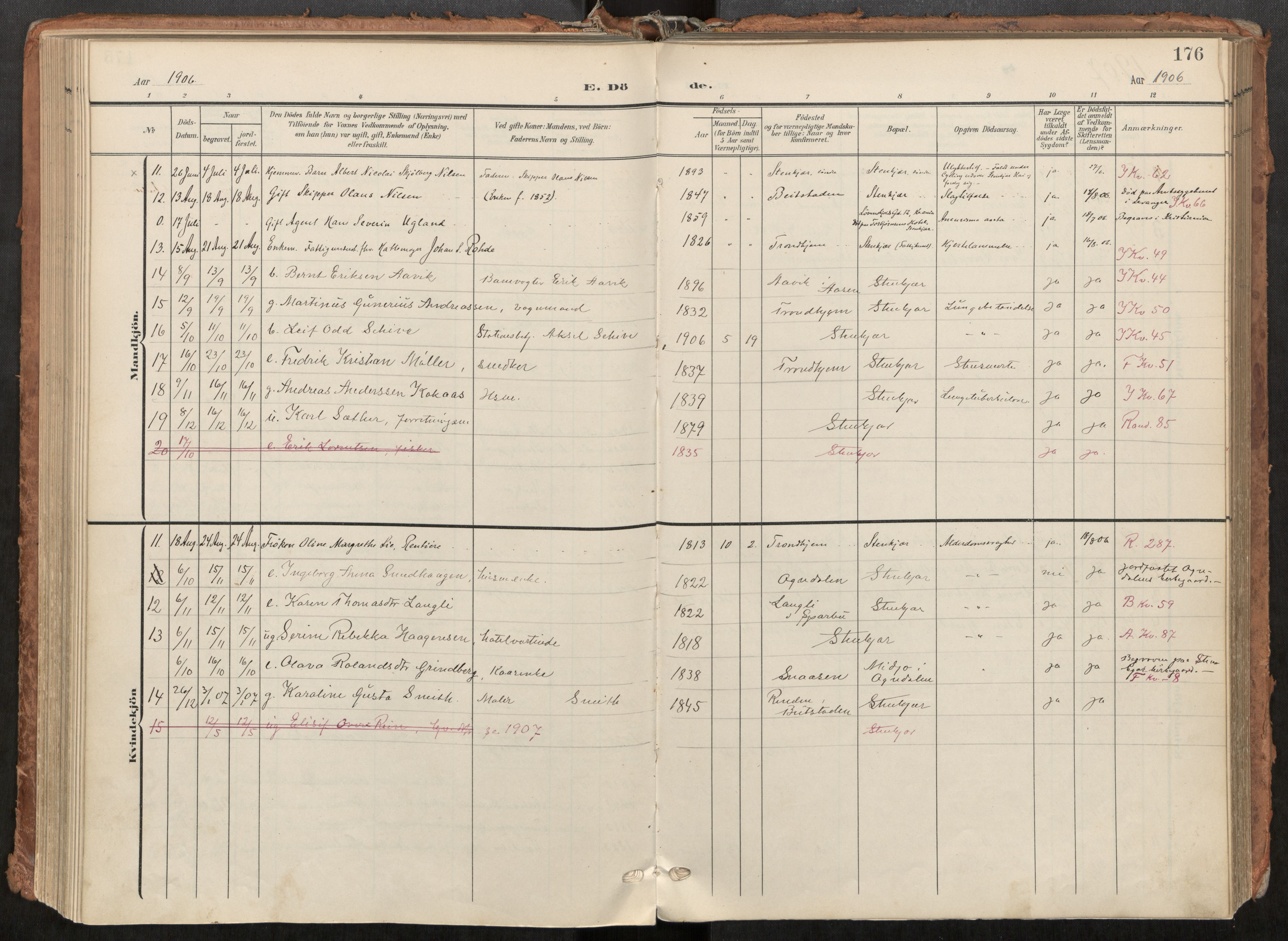 Steinkjer sokneprestkontor, AV/SAT-A-1541/01/H/Ha/Haa/L0001: Parish register (official) no. 1, 1904-1912, p. 176