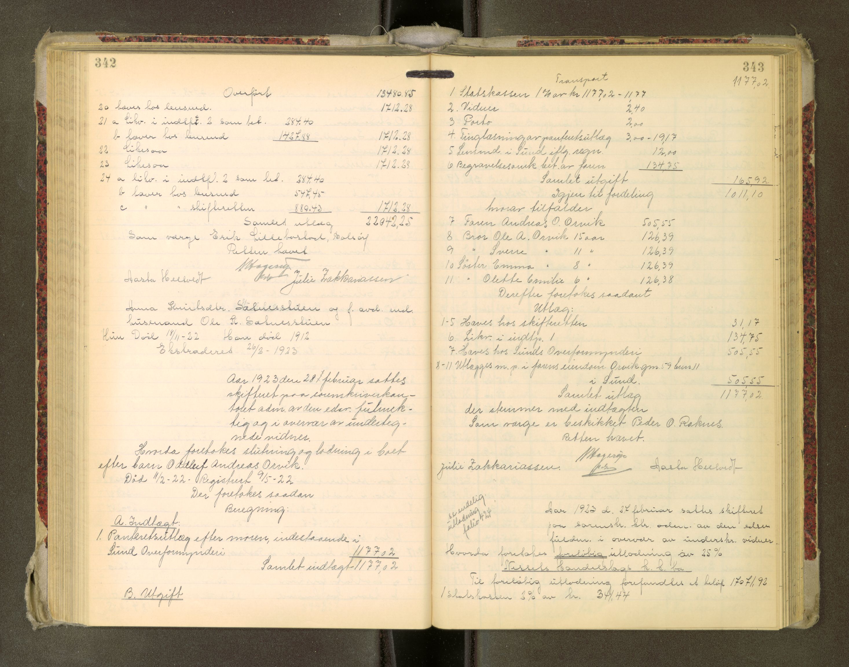 Romsdal sorenskriveri, AV/SAT-A-4149/1/3/3A/L0022: Skifteutlodnings Protokoll, 1920-1924, p. 342-343