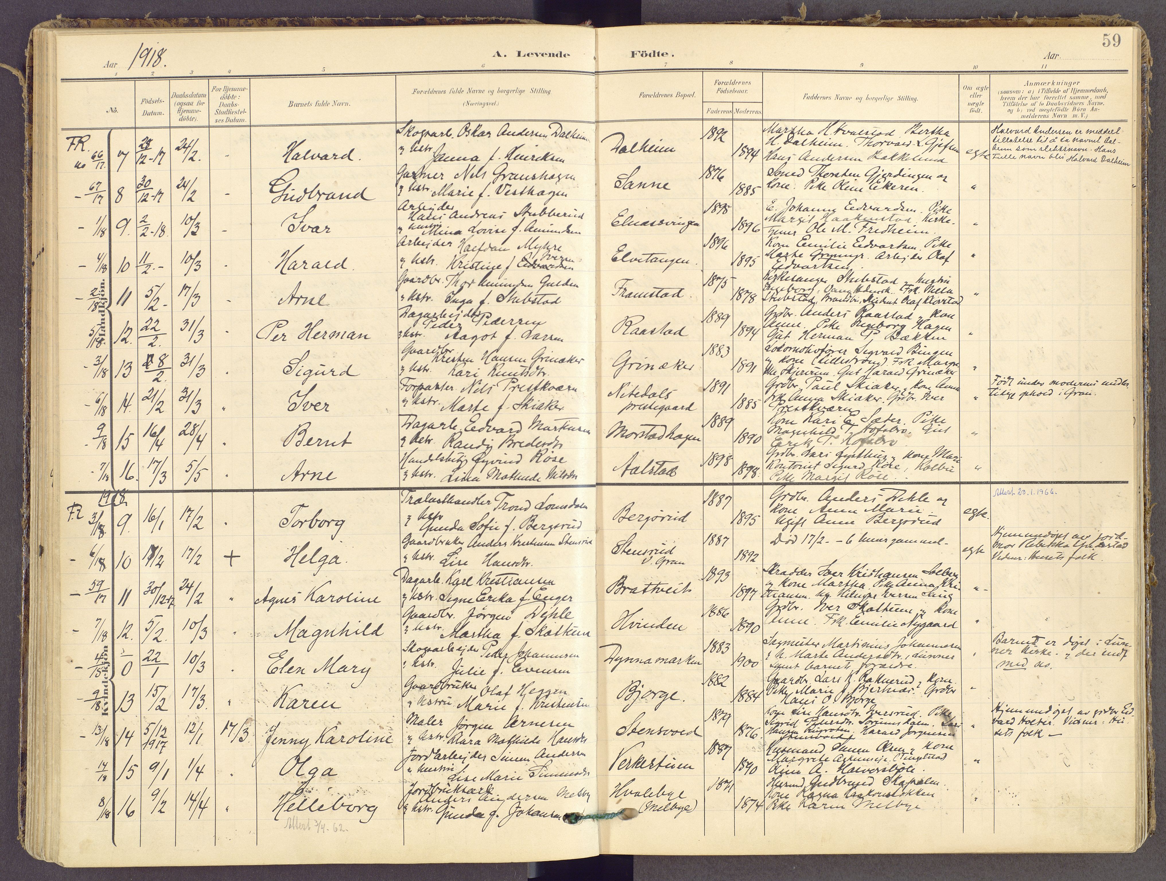 Gran prestekontor, AV/SAH-PREST-112/H/Ha/Haa/L0021: Parish register (official) no. 21, 1908-1932, p. 59