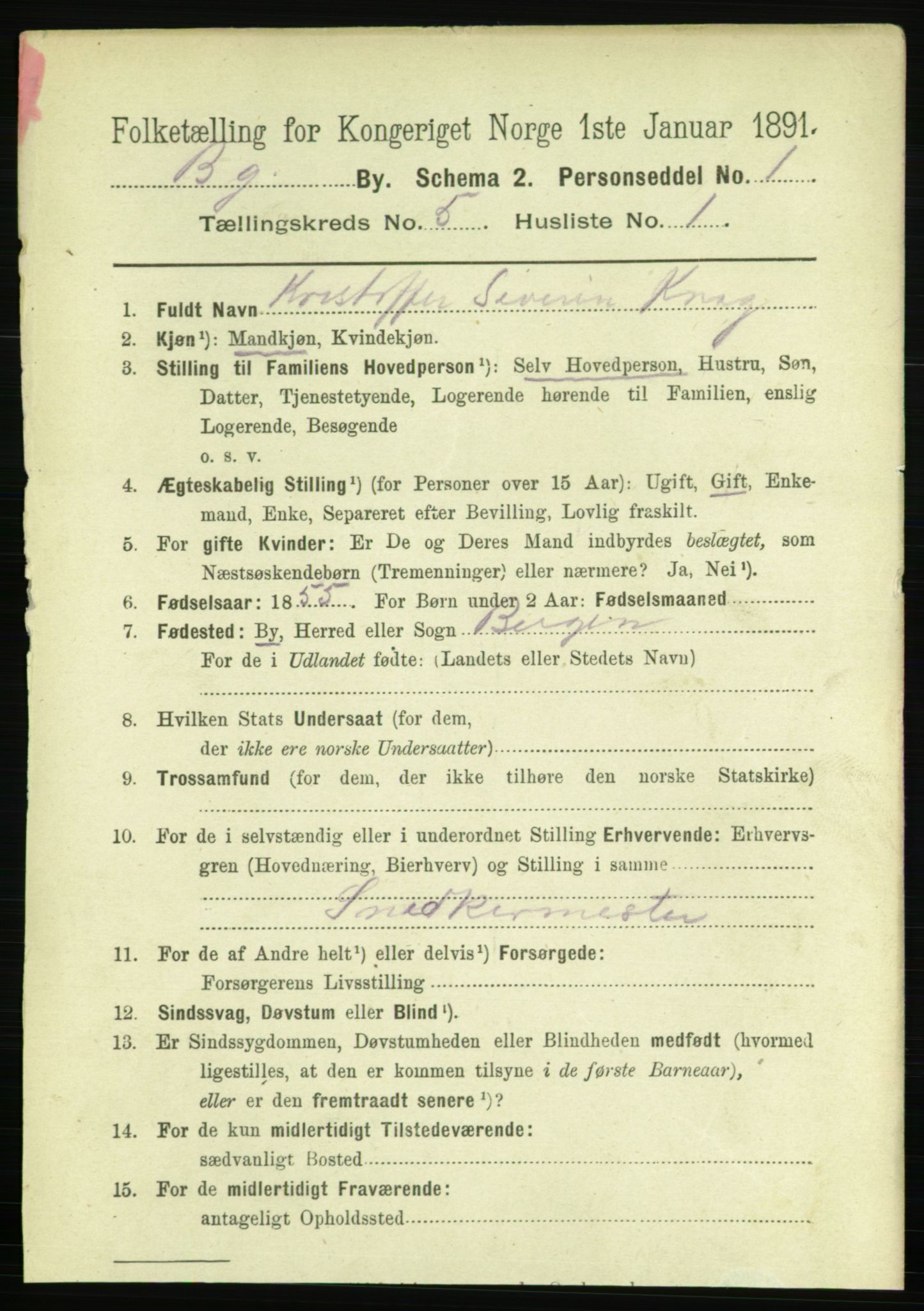 RA, 1891 Census for 1301 Bergen, 1891, p. 13694