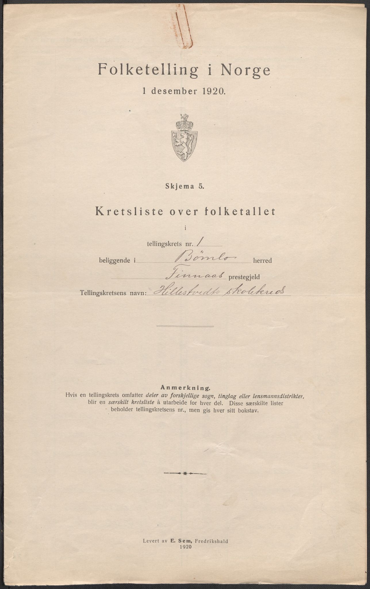 SAB, 1920 census for Bømlo, 1920, p. 5