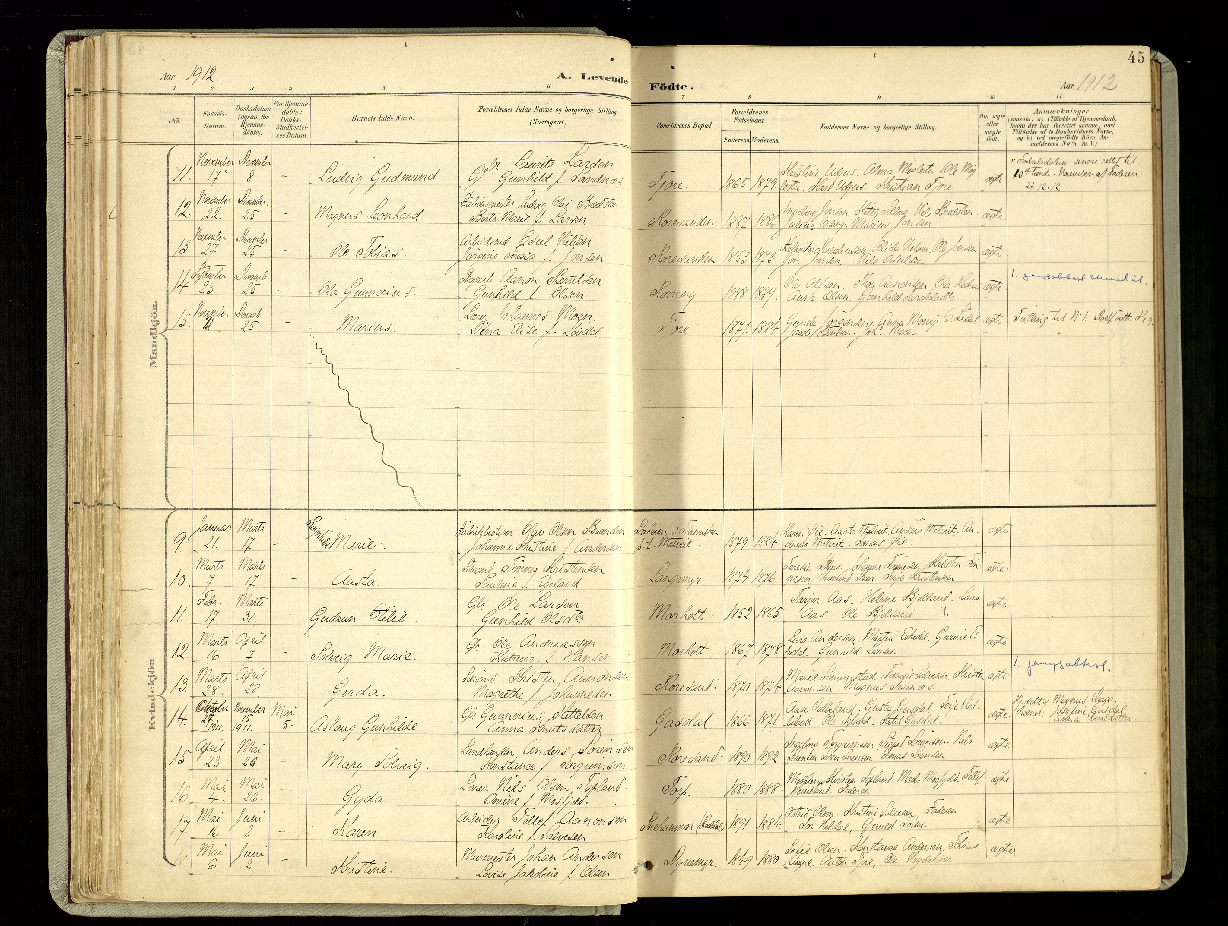 Hommedal sokneprestkontor, SAK/1111-0023/F/Fa/Fab/L0007: Parish register (official) no. A 7, 1898-1924, p. 45