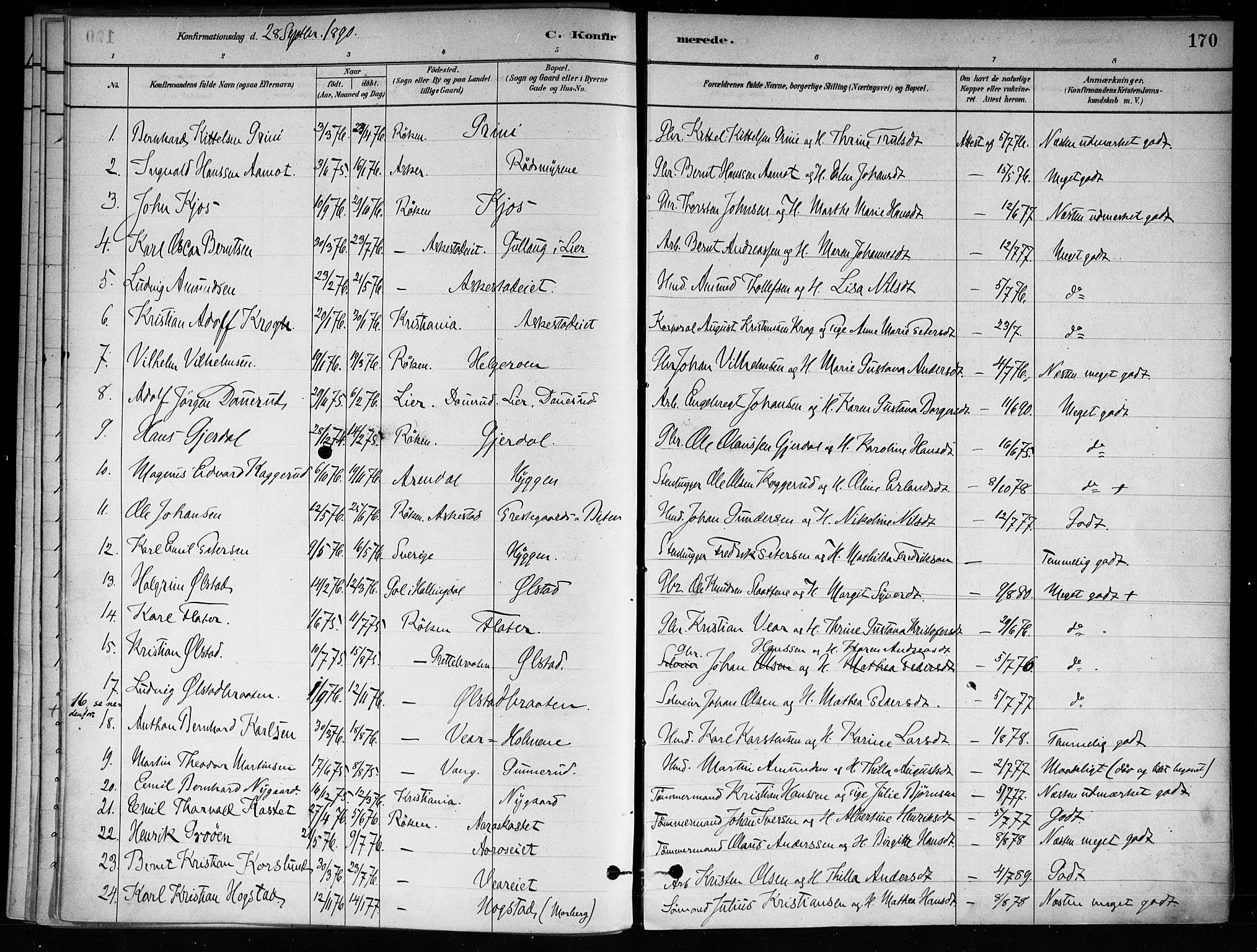 Røyken kirkebøker, SAKO/A-241/F/Fa/L0008: Parish register (official) no. 8, 1880-1897, p. 170