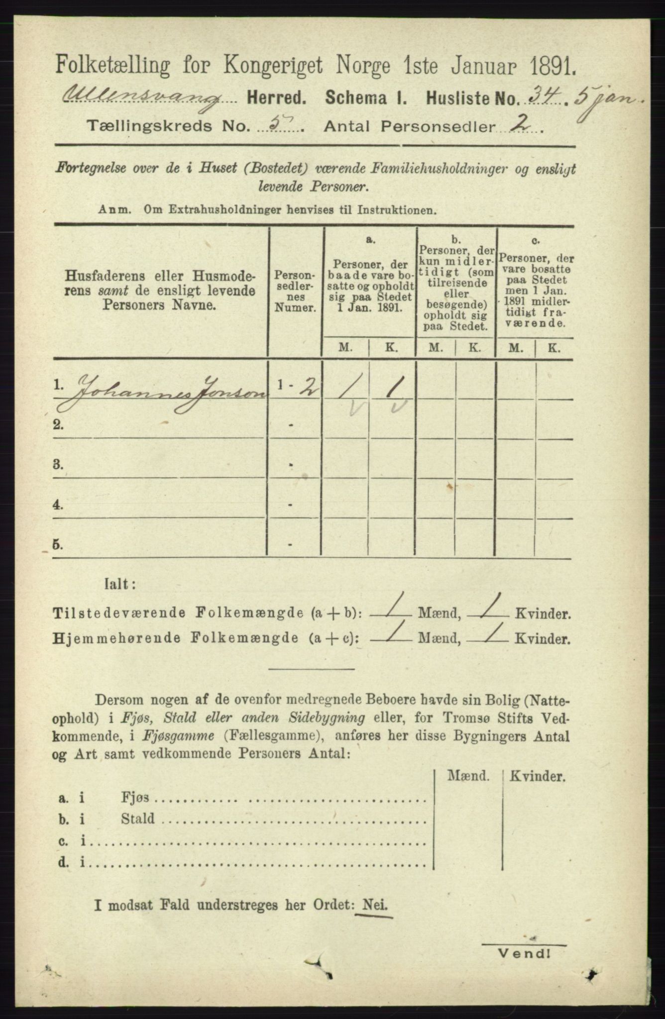 RA, 1891 census for 1230 Ullensvang, 1891, p. 1612