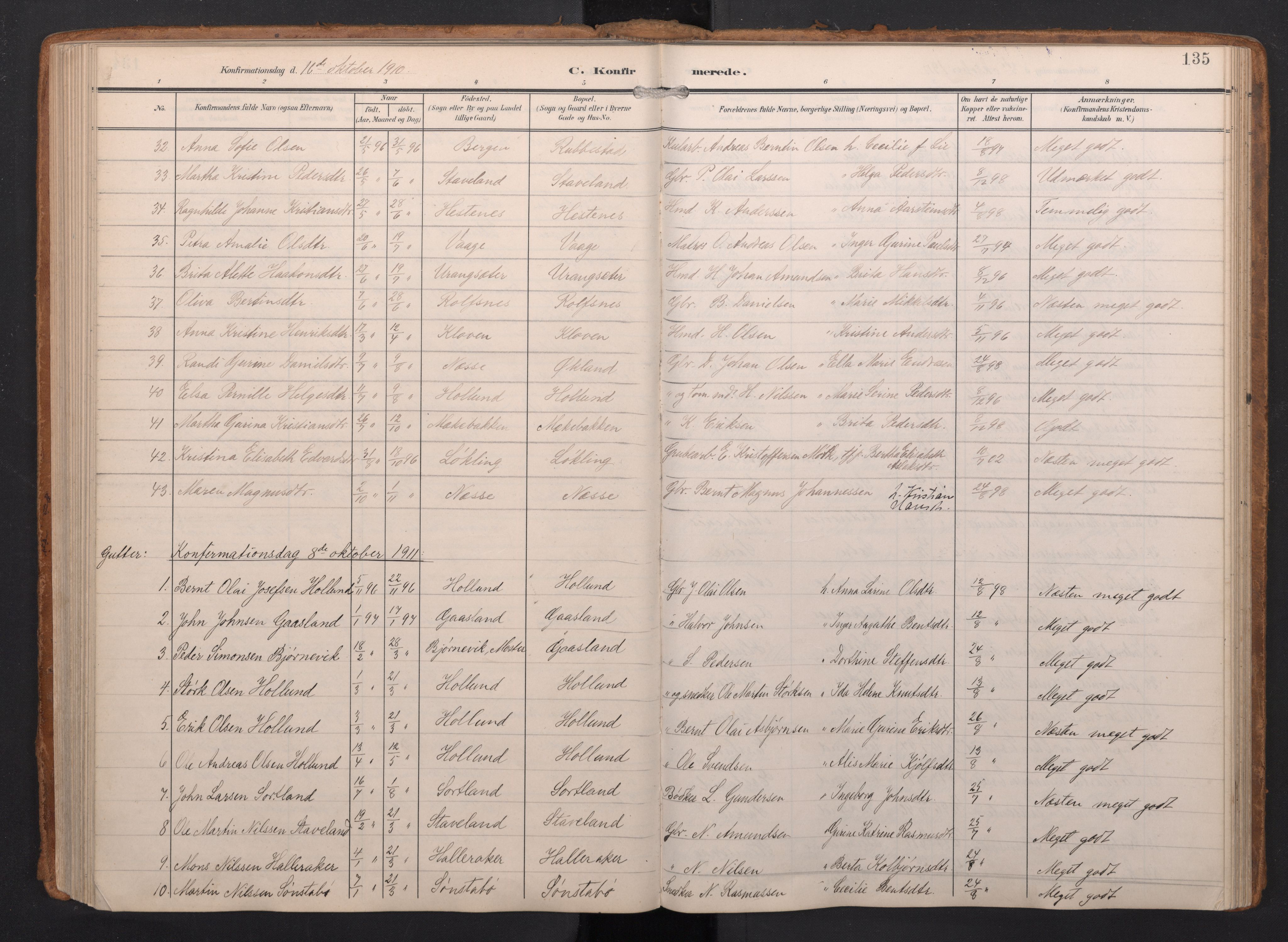 Finnås sokneprestembete, SAB/A-99925/H/Ha/Haa/Haac/L0003: Parish register (official) no. C 3, 1905-1917, p. 135