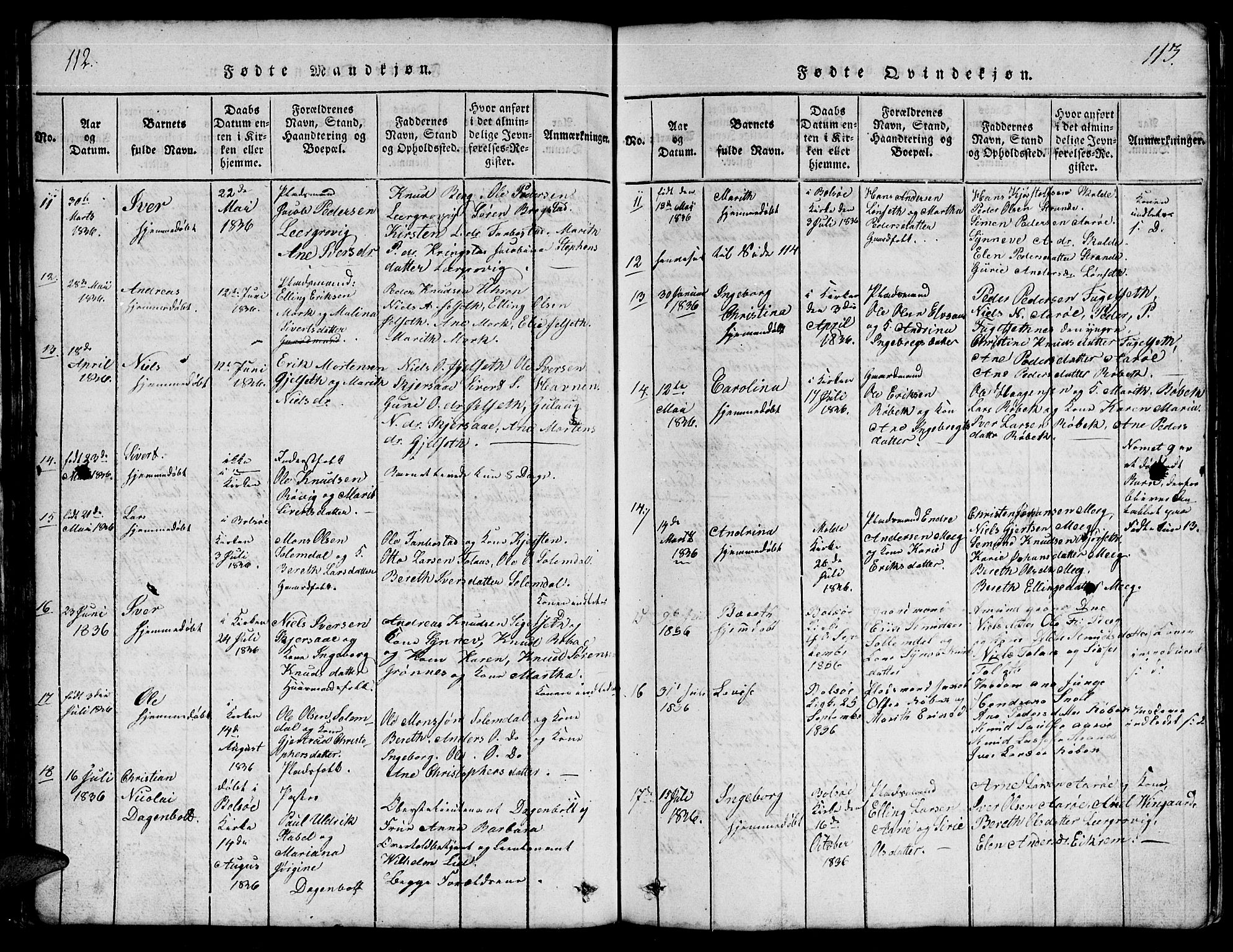 Ministerialprotokoller, klokkerbøker og fødselsregistre - Møre og Romsdal, AV/SAT-A-1454/555/L0665: Parish register (copy) no. 555C01, 1818-1868, p. 112-113