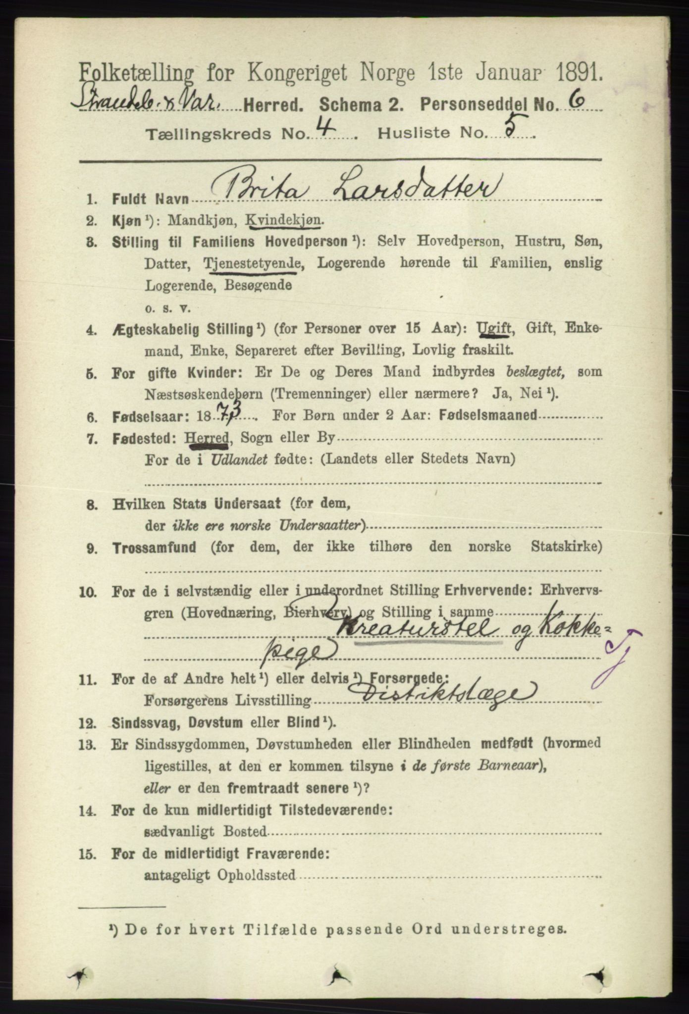 RA, 1891 census for 1226 Strandebarm og Varaldsøy, 1891, p. 1473