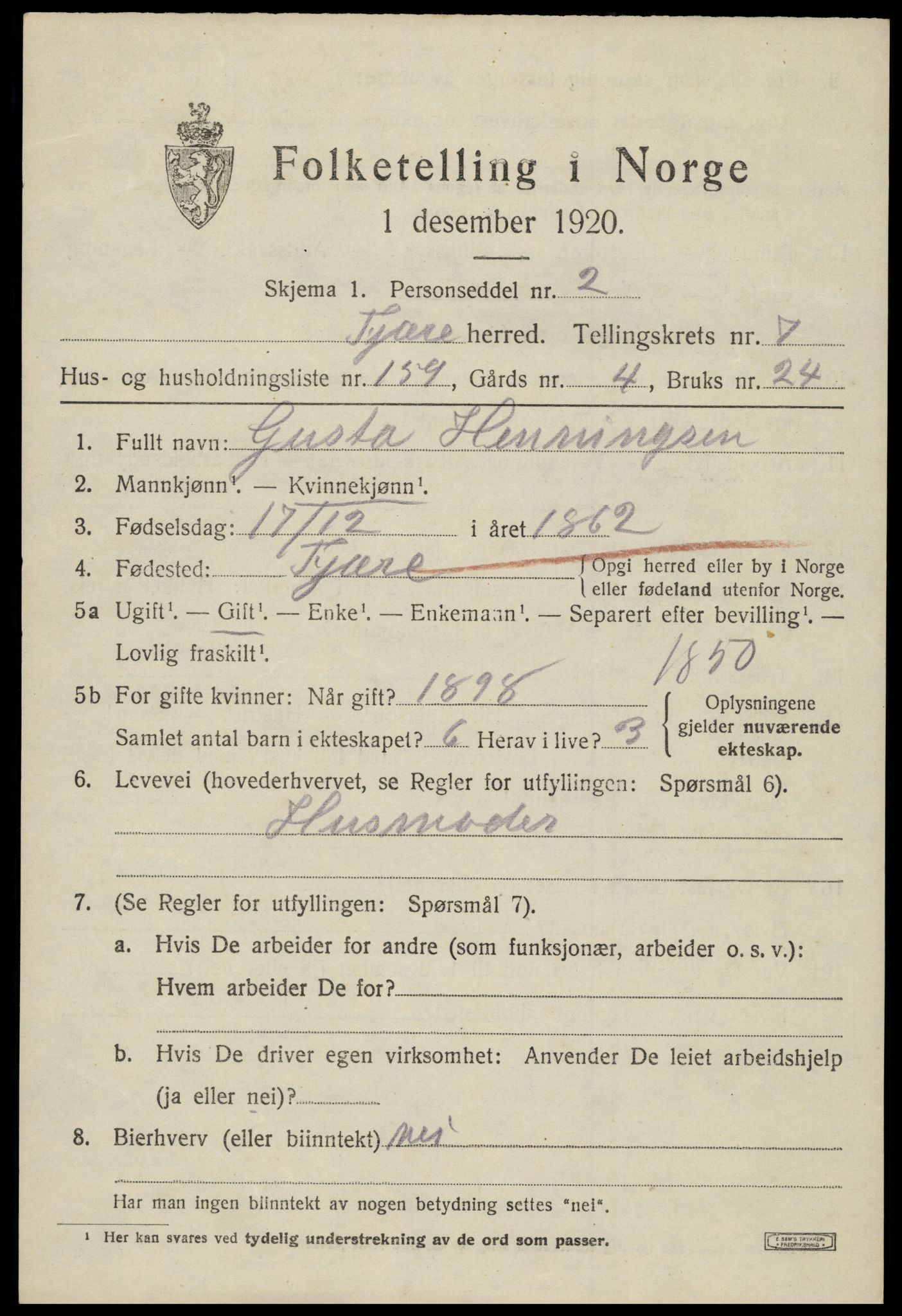 SAK, 1920 census for Fjære, 1920, p. 10039