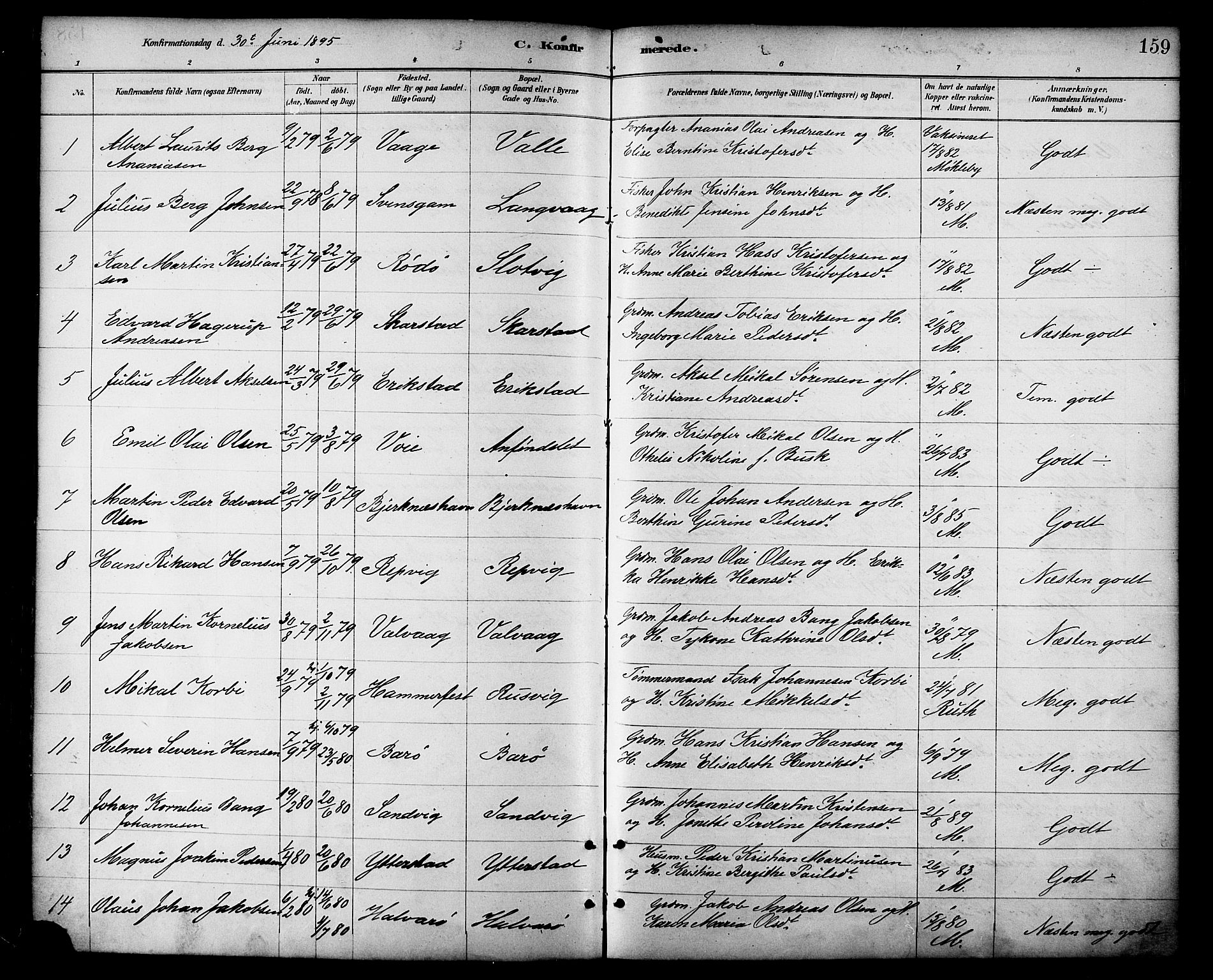 Ministerialprotokoller, klokkerbøker og fødselsregistre - Nordland, SAT/A-1459/872/L1035: Parish register (official) no. 872A10, 1884-1896, p. 159