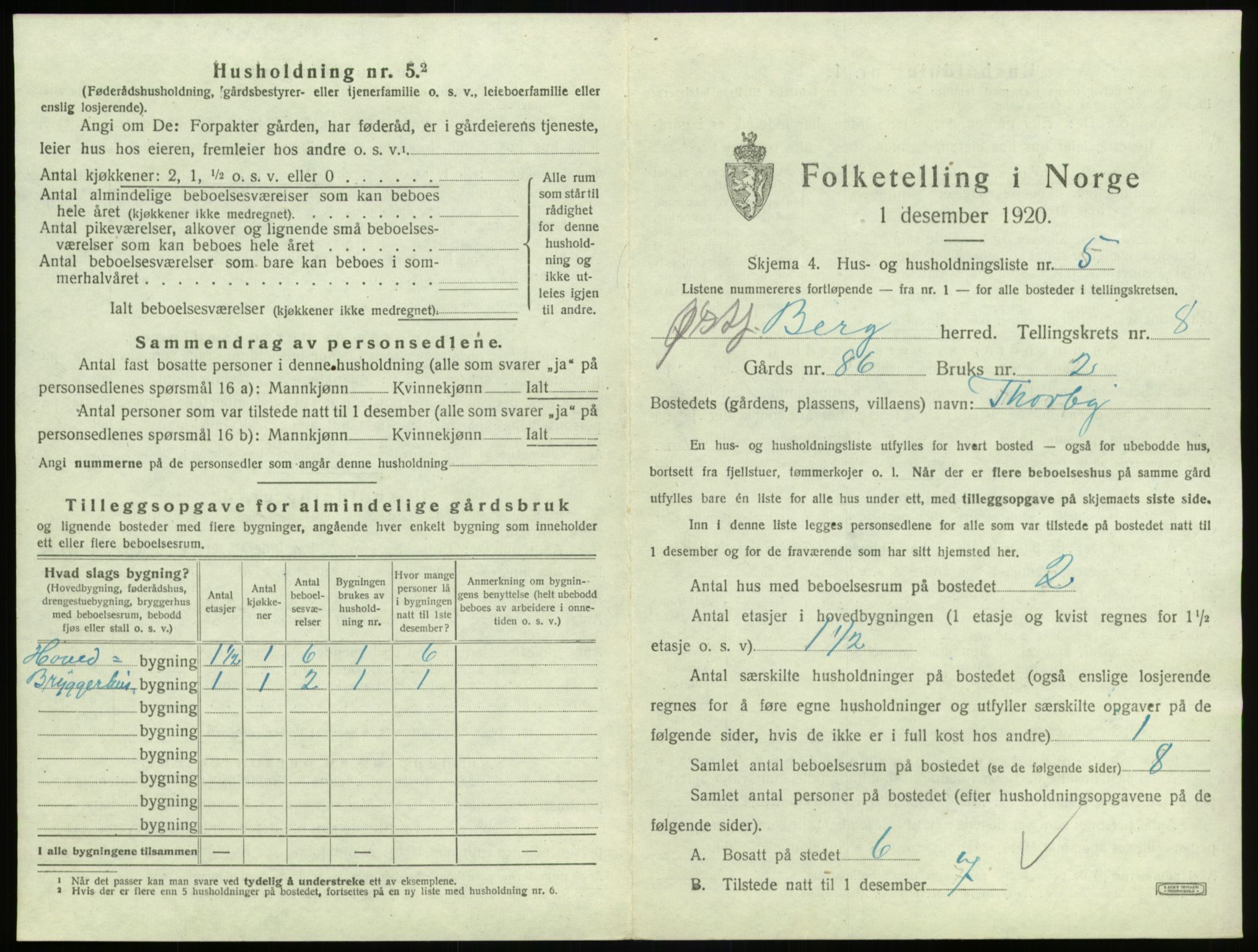 SAO, 1920 census for Berg, 1920, p. 1832