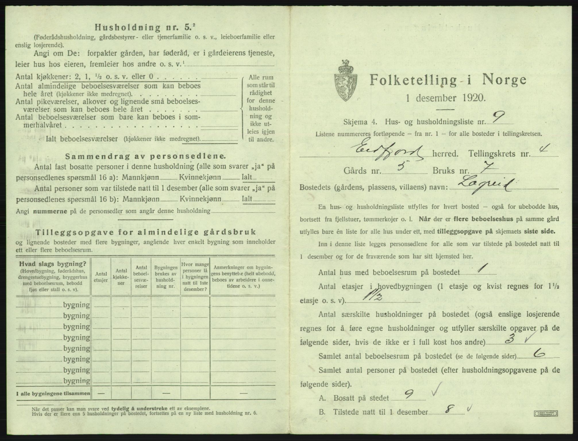 SAB, 1920 census for Eidfjord, 1920, p. 221