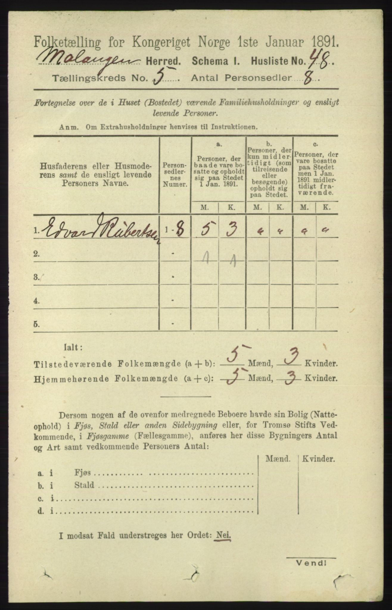 RA, 1891 census for 1932 Malangen, 1891, p. 1527