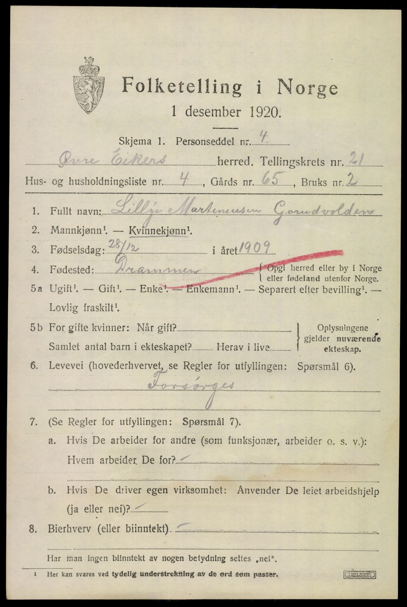 SAKO, 1920 census for Øvre Eiker, 1920, p. 22656