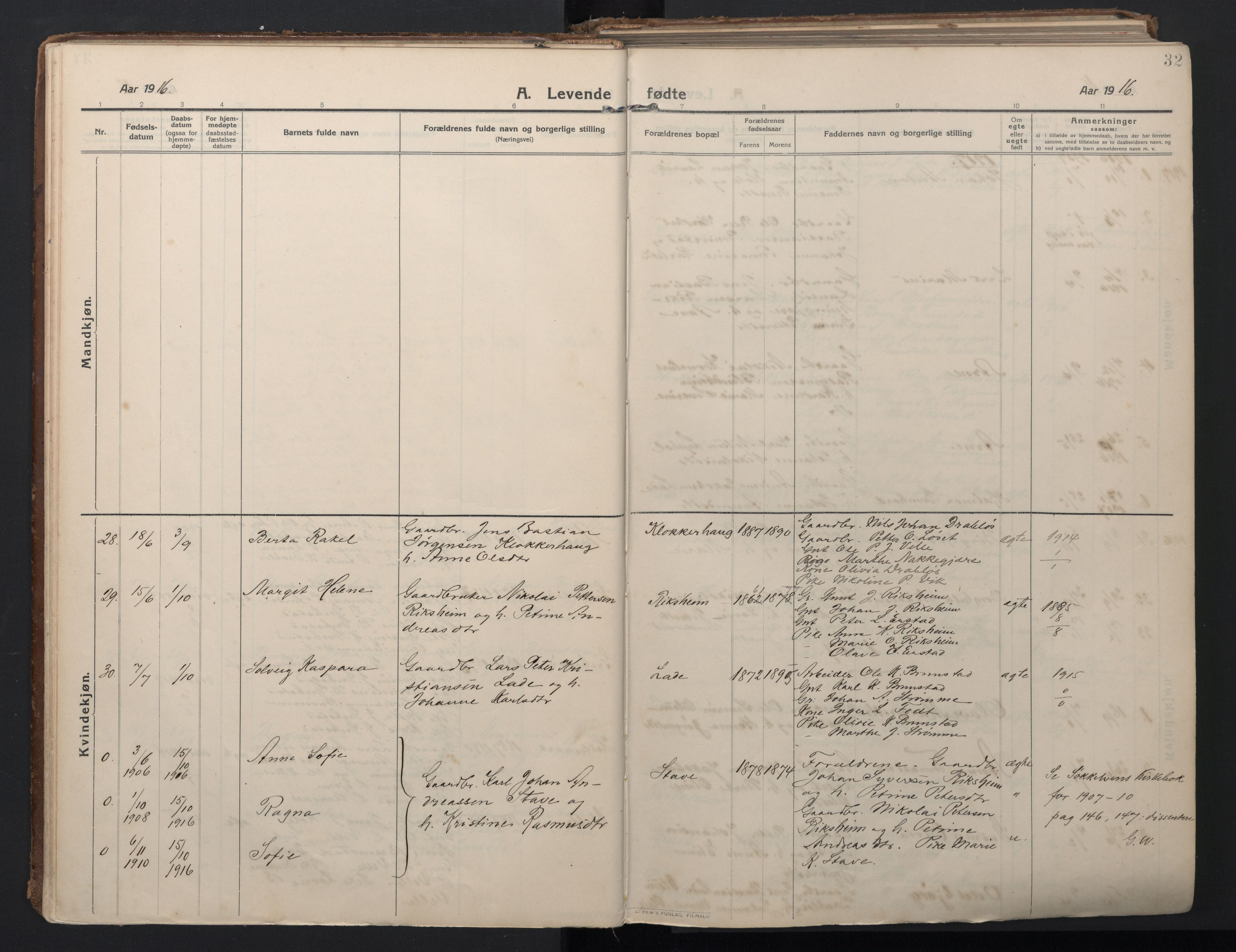 Ministerialprotokoller, klokkerbøker og fødselsregistre - Møre og Romsdal, AV/SAT-A-1454/523/L0337: Parish register (official) no. 523A04, 1911-1929, p. 32