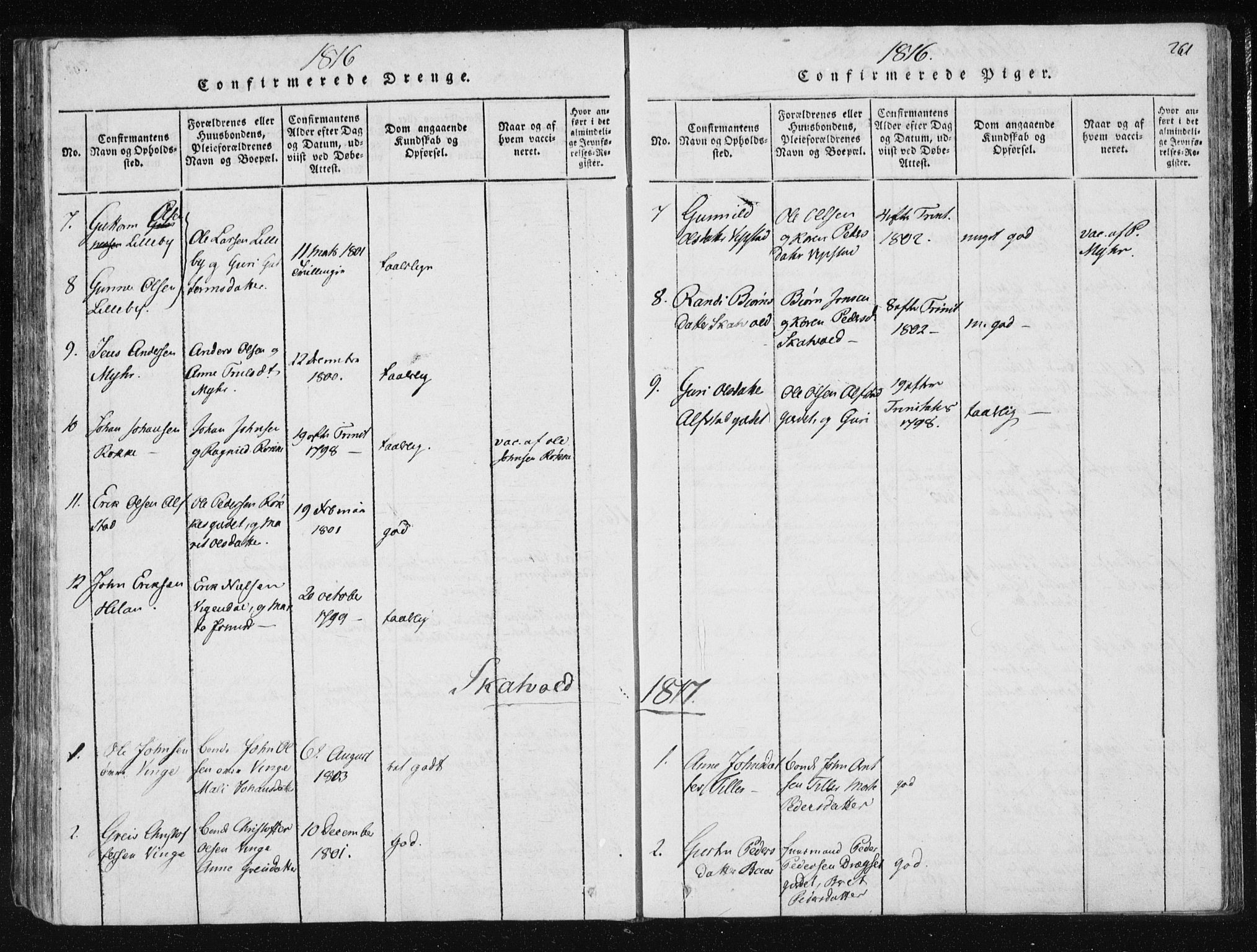 Ministerialprotokoller, klokkerbøker og fødselsregistre - Nord-Trøndelag, AV/SAT-A-1458/709/L0061: Parish register (official) no. 709A08 /2, 1815-1819, p. 261