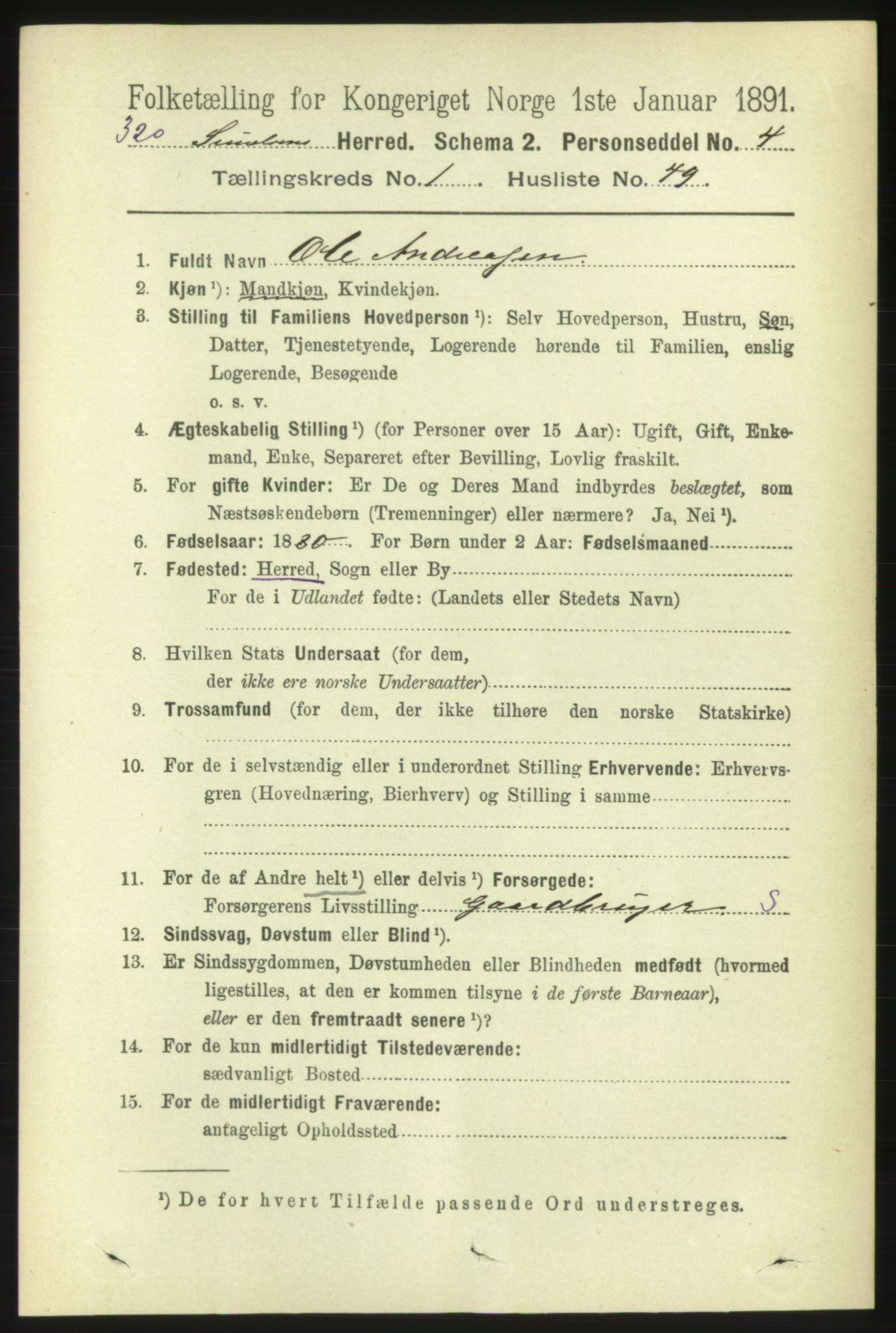 RA, 1891 census for 1523 Sunnylven, 1891, p. 343