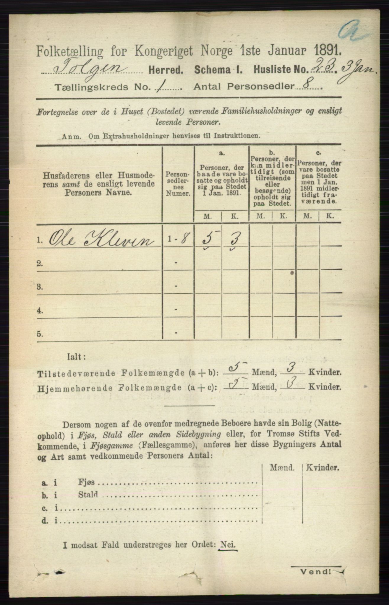 RA, 1891 census for 0436 Tolga, 1891, p. 68