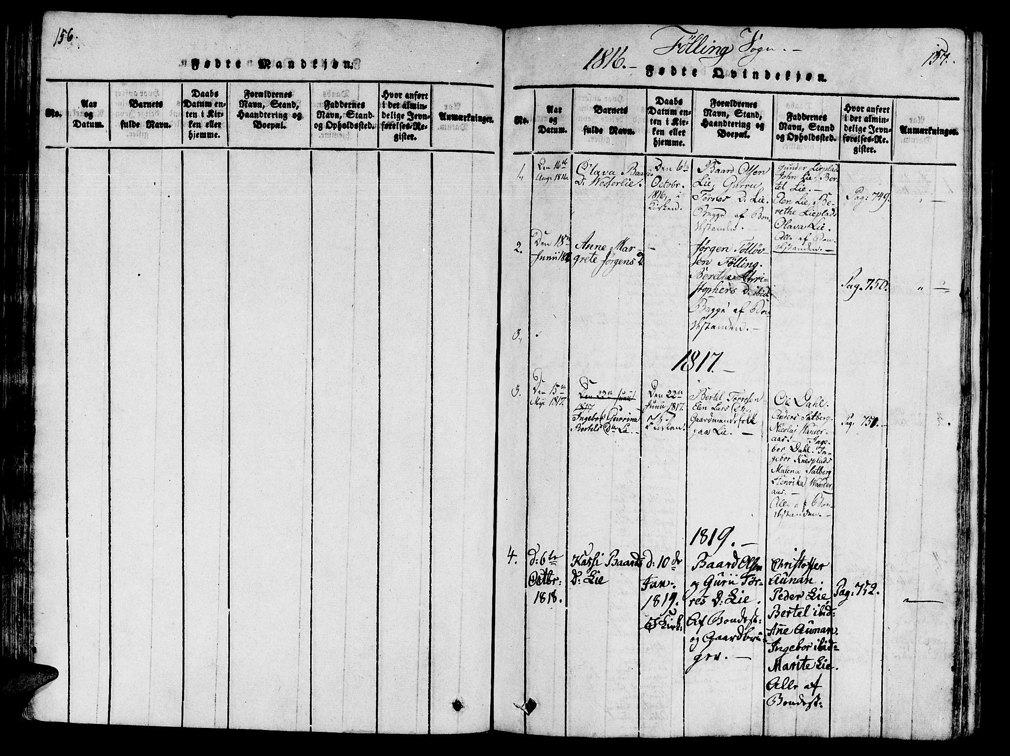 Ministerialprotokoller, klokkerbøker og fødselsregistre - Nord-Trøndelag, SAT/A-1458/746/L0441: Parish register (official) no. 746A03 /4, 1816-1827, p. 156-157