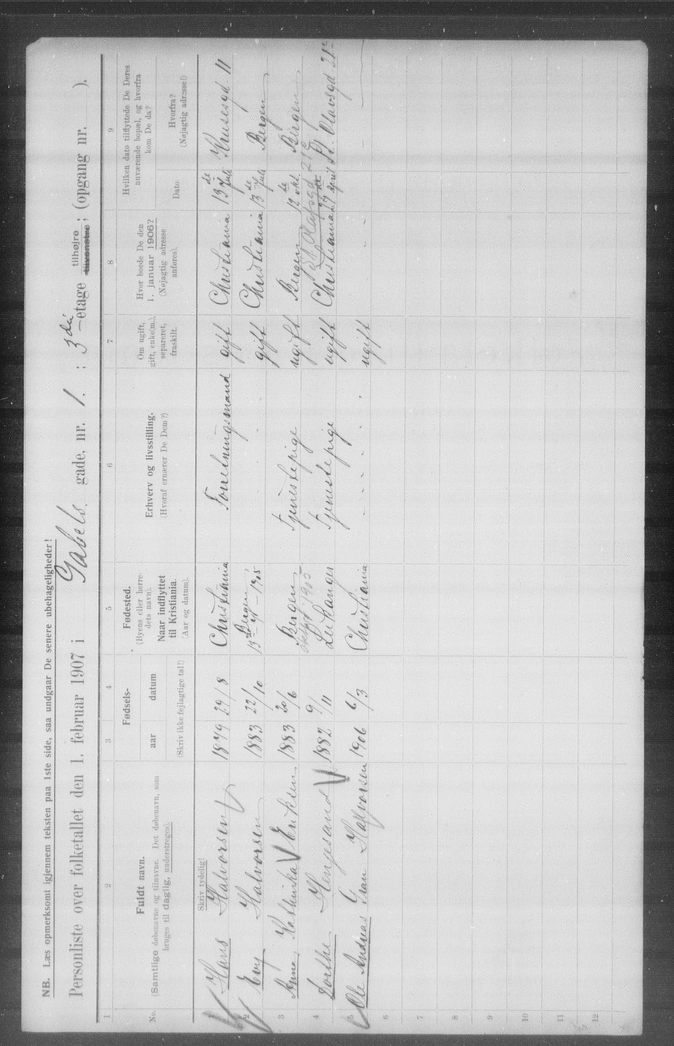 OBA, Municipal Census 1907 for Kristiania, 1907, p. 14487