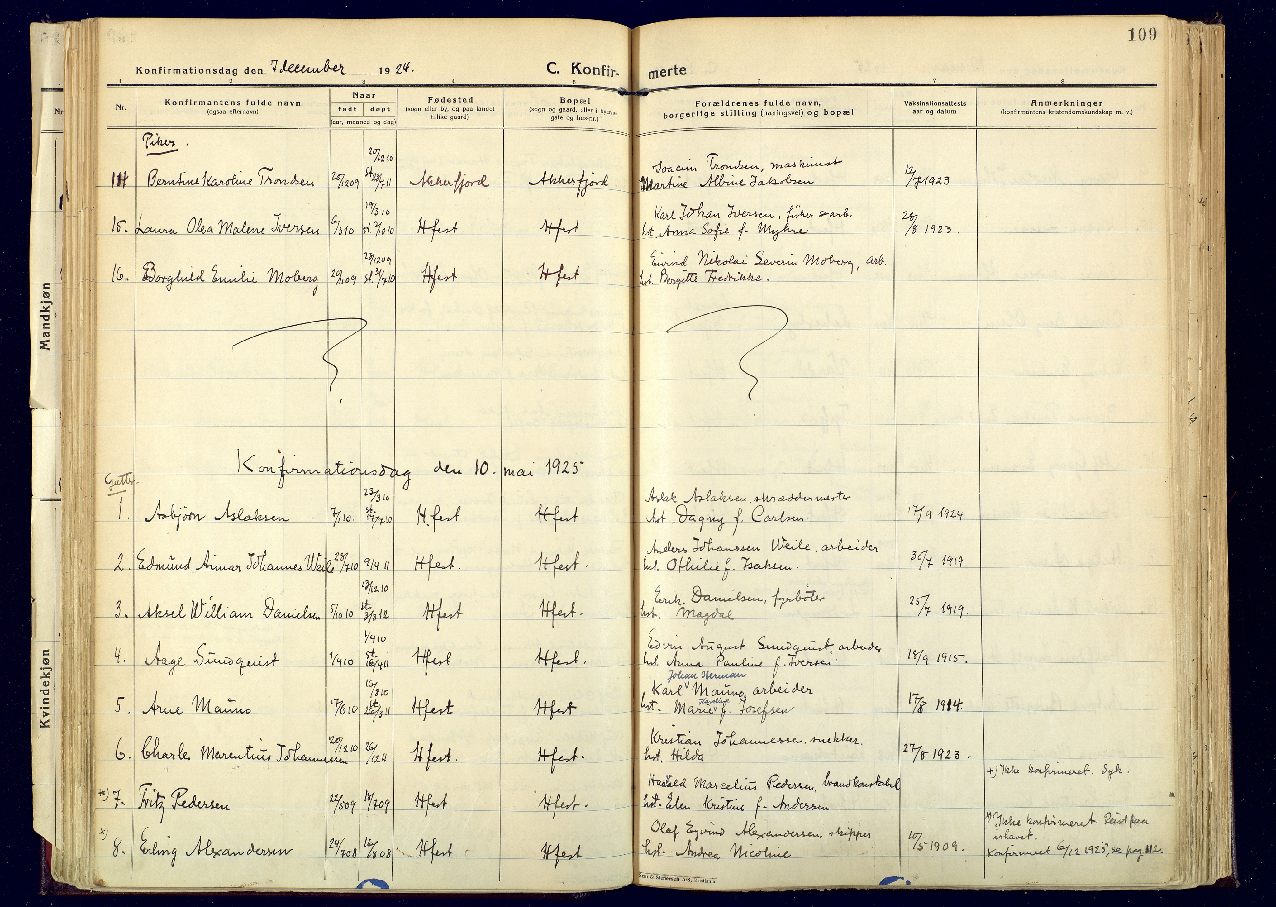 Hammerfest sokneprestkontor, AV/SATØ-S-1347/H/Ha/L0017.kirke: Parish register (official) no. 17, 1923-1933, p. 109