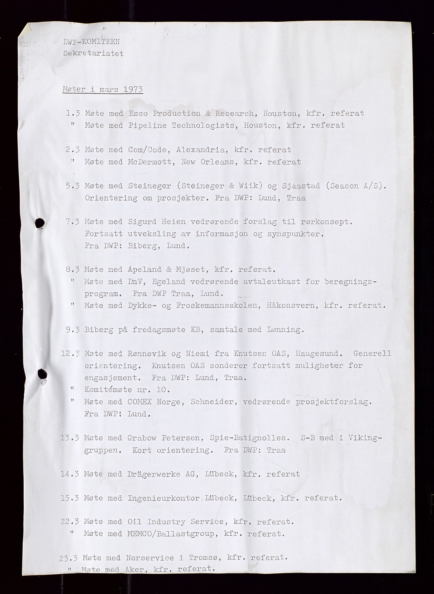 Industridepartementet, Oljekontoret, AV/SAST-A-101348/Di/L0001: DWP, møter juni - november, komiteemøter nr. 19 - 26, 1973-1974, p. 499