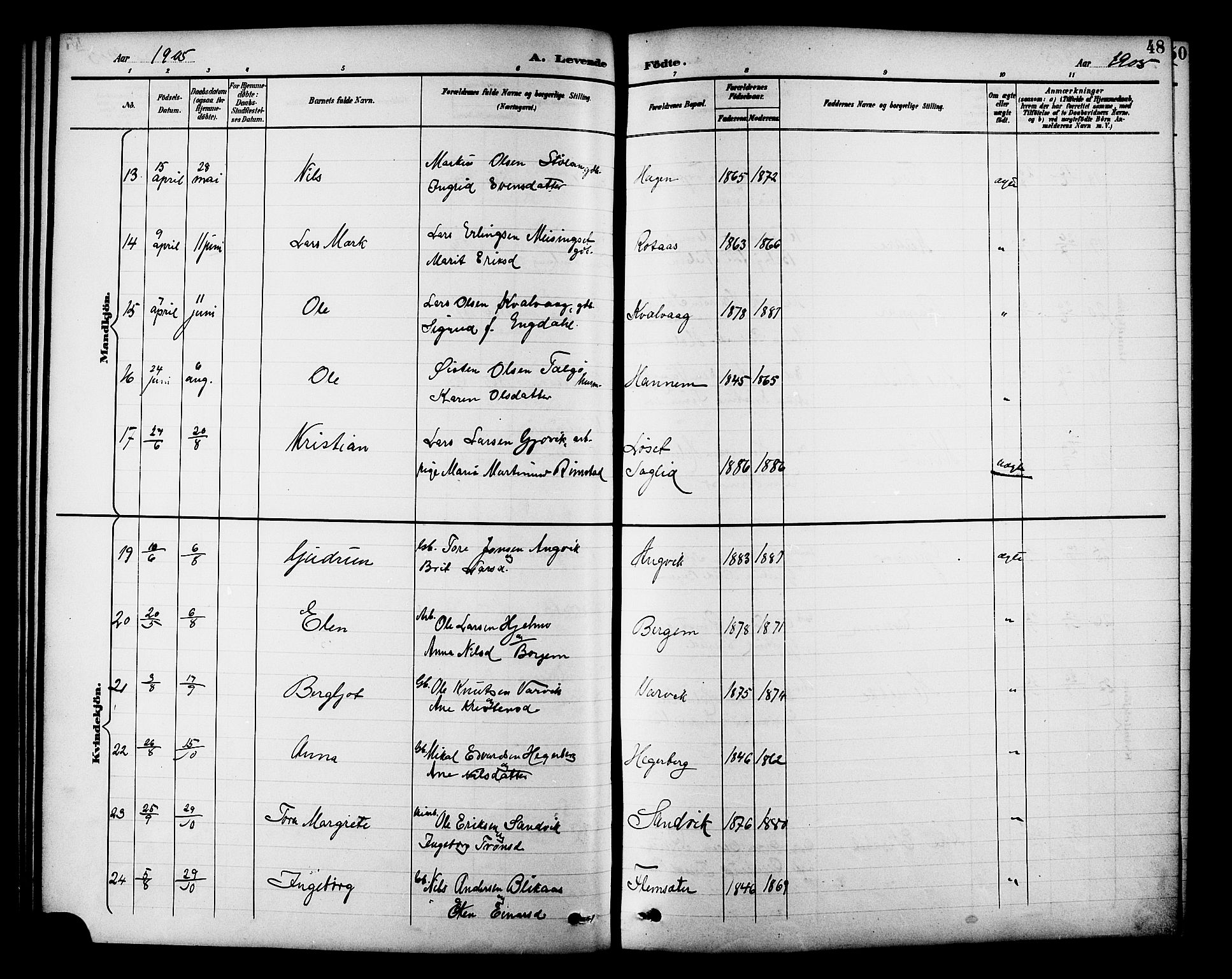 Ministerialprotokoller, klokkerbøker og fødselsregistre - Møre og Romsdal, AV/SAT-A-1454/586/L0992: Parish register (copy) no. 586C03, 1892-1909, p. 48