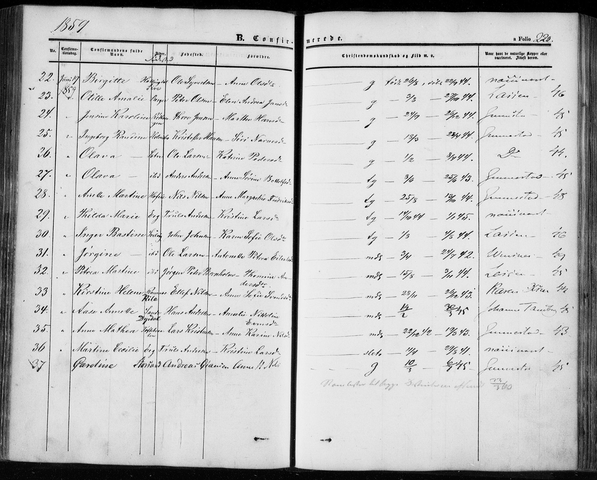 Hurum kirkebøker, SAKO/A-229/F/Fa/L0011: Parish register (official) no. 11, 1847-1860, p. 220