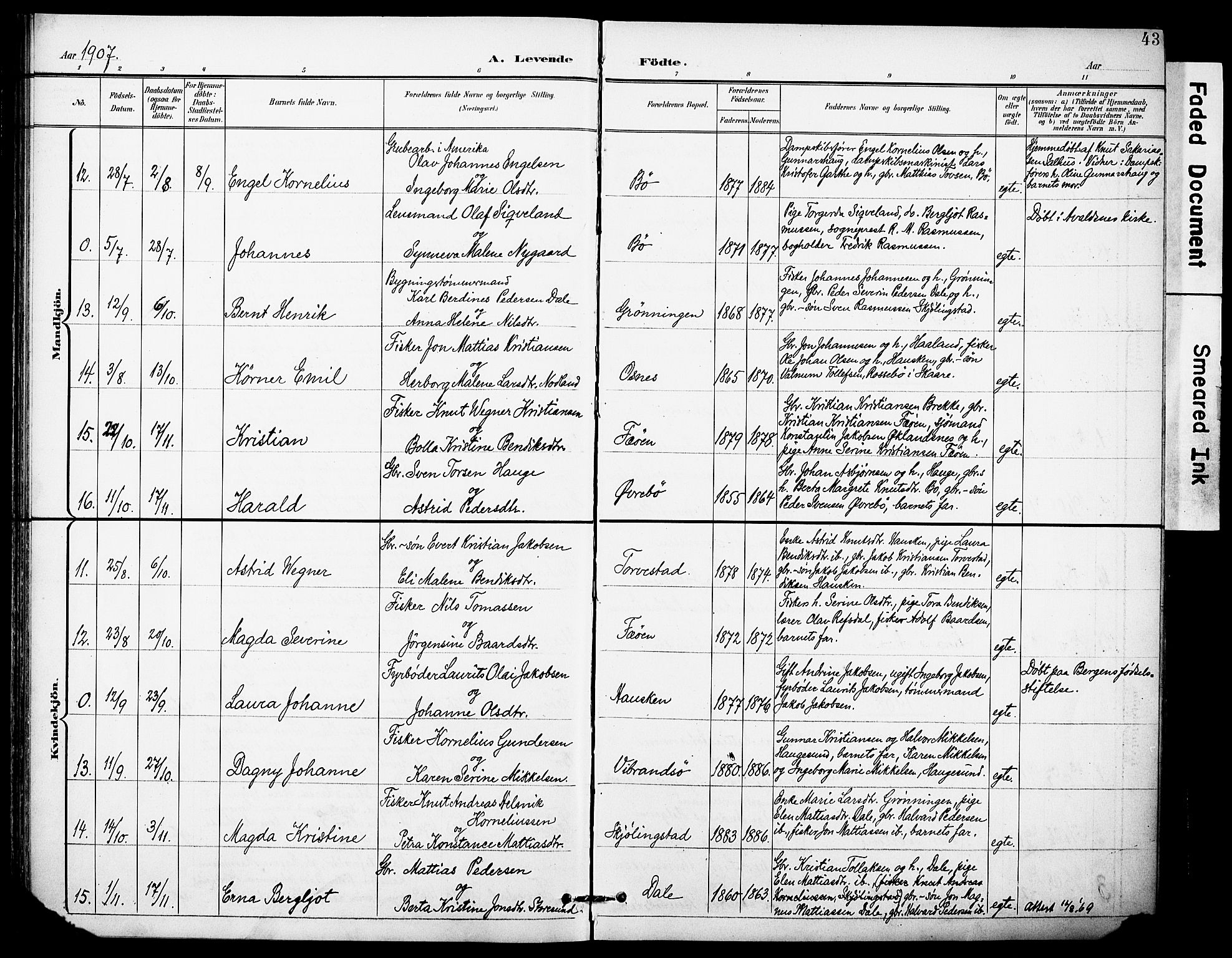 Torvastad sokneprestkontor, AV/SAST-A -101857/H/Ha/Haa/L0017: Parish register (official) no. A 16, 1899-1911, p. 43