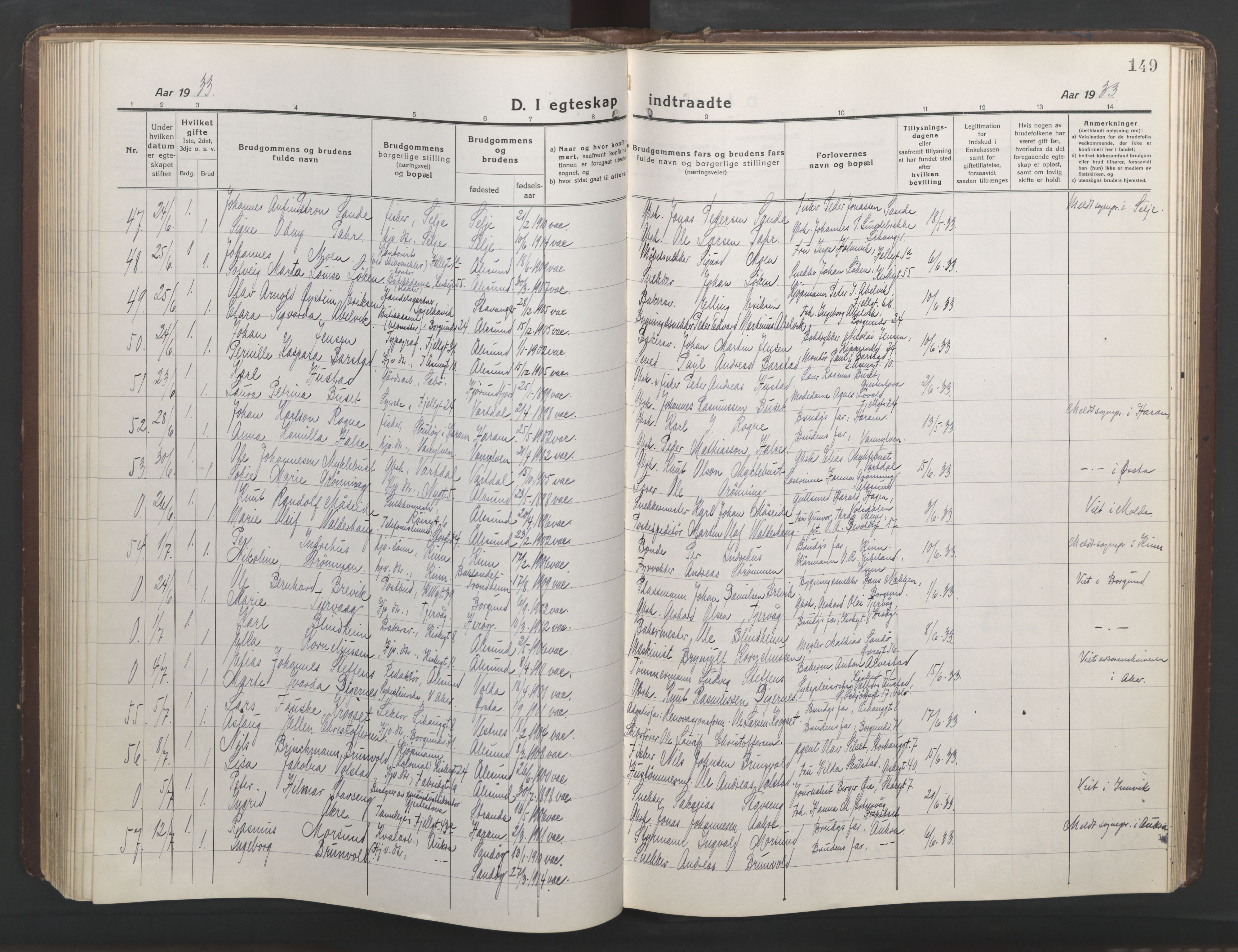 Ministerialprotokoller, klokkerbøker og fødselsregistre - Møre og Romsdal, AV/SAT-A-1454/529/L0473: Parish register (copy) no. 529C10, 1918-1941, p. 149