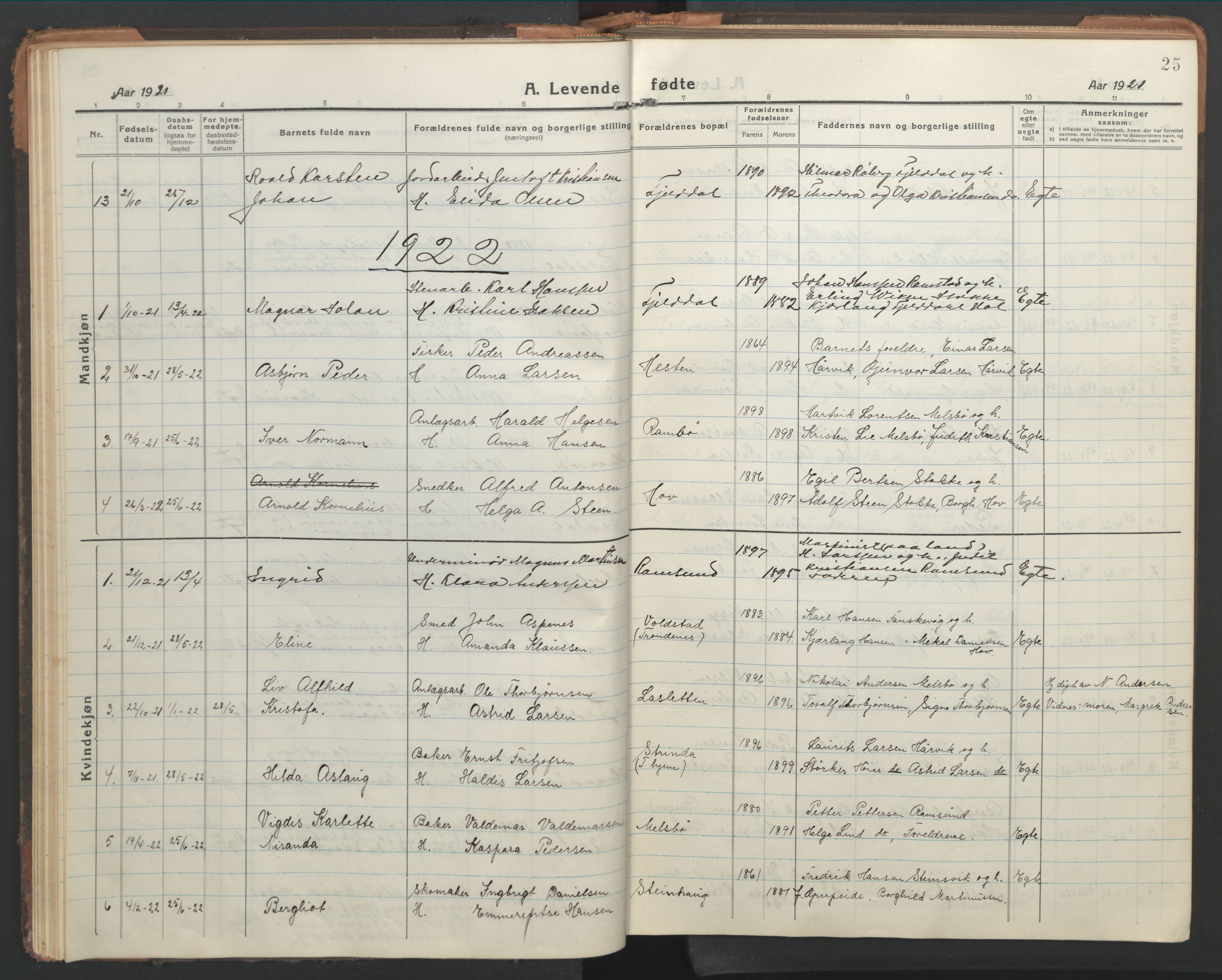 Ministerialprotokoller, klokkerbøker og fødselsregistre - Nordland, AV/SAT-A-1459/865/L0933: Parish register (copy) no. 865C05, 1917-1947, p. 25