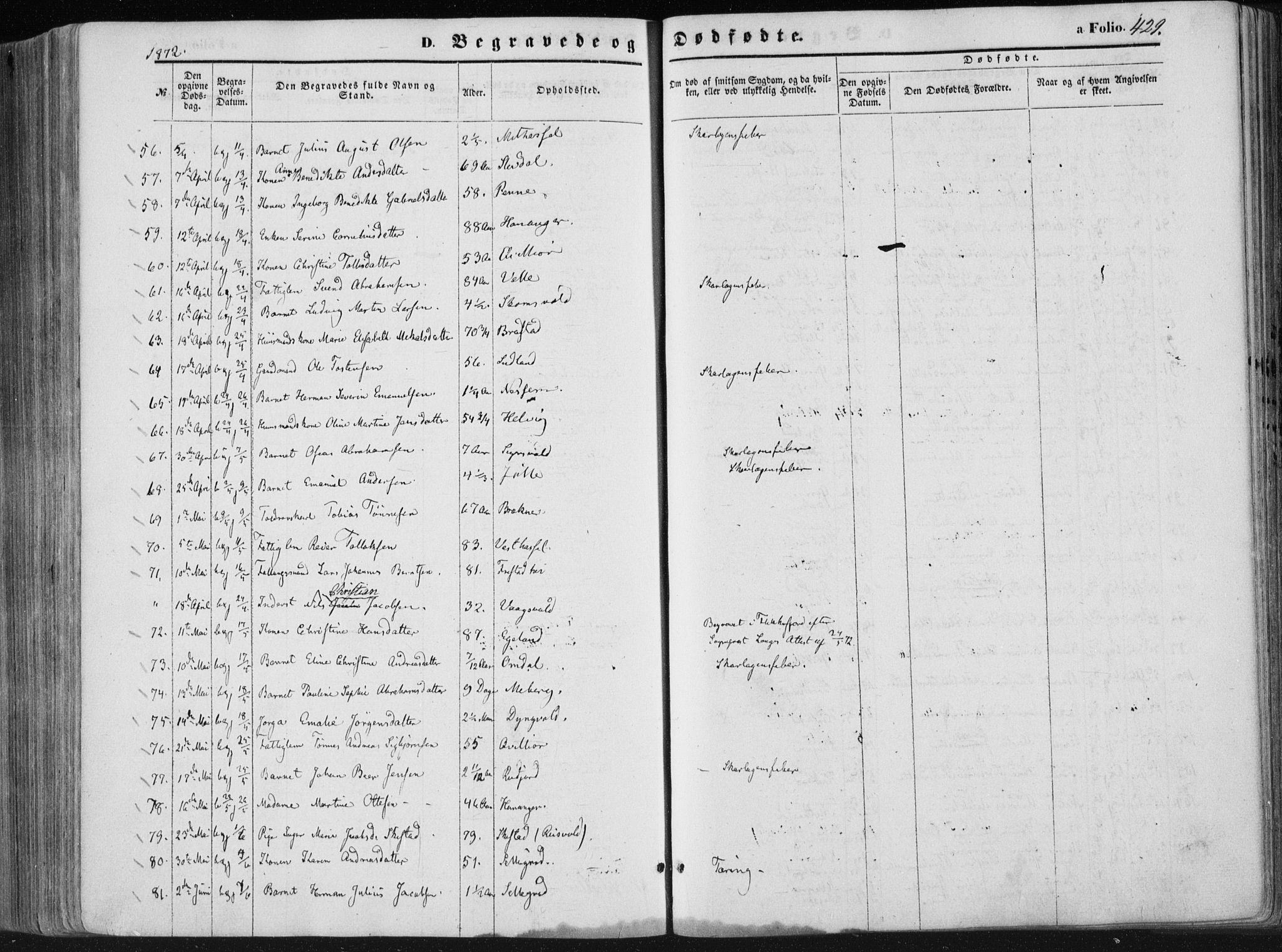 Lista sokneprestkontor, SAK/1111-0027/F/Fa/L0011: Parish register (official) no. A 11, 1861-1878, p. 429