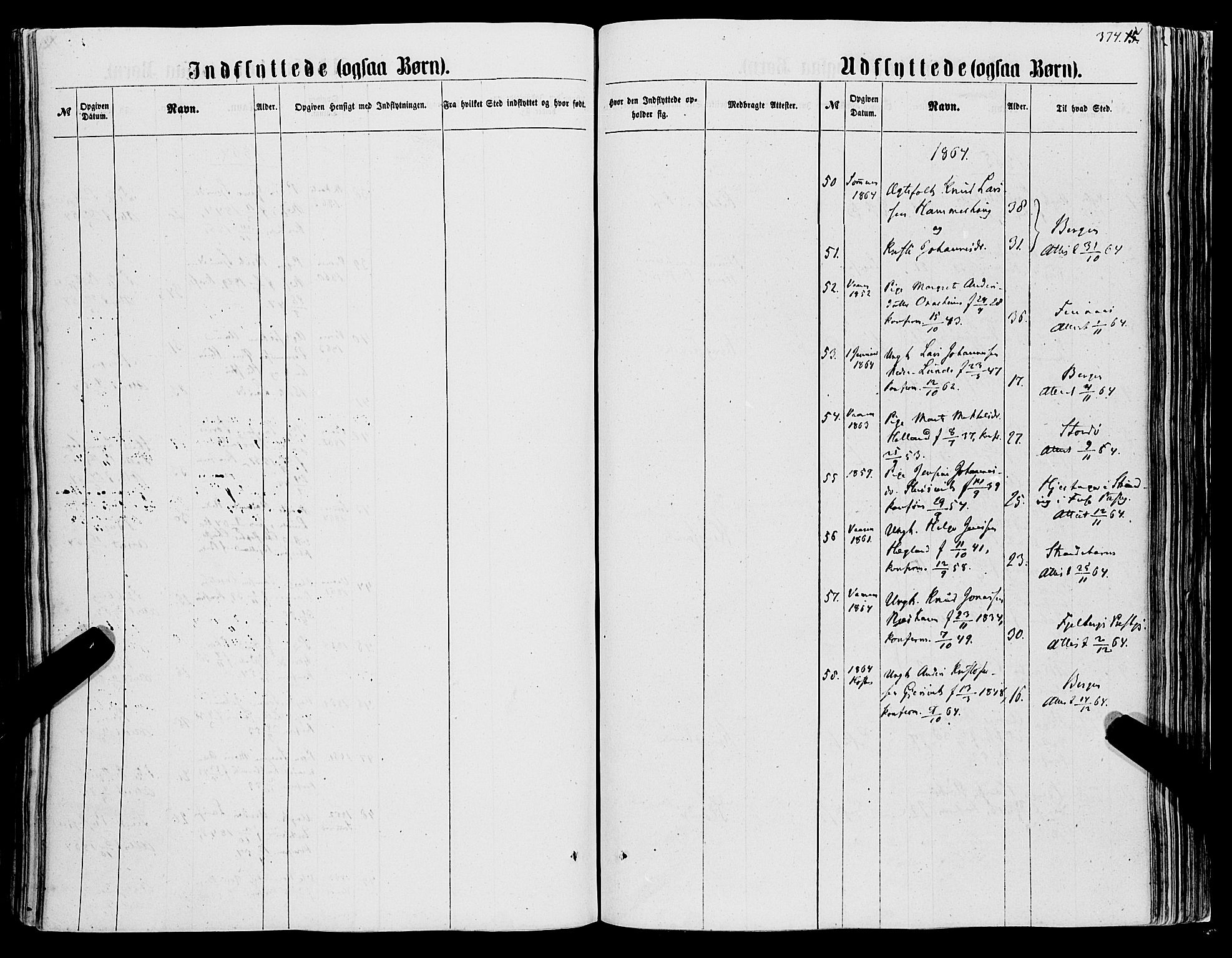 Tysnes sokneprestembete, AV/SAB-A-78601/H/Haa: Parish register (official) no. A 11, 1860-1871, p. 374