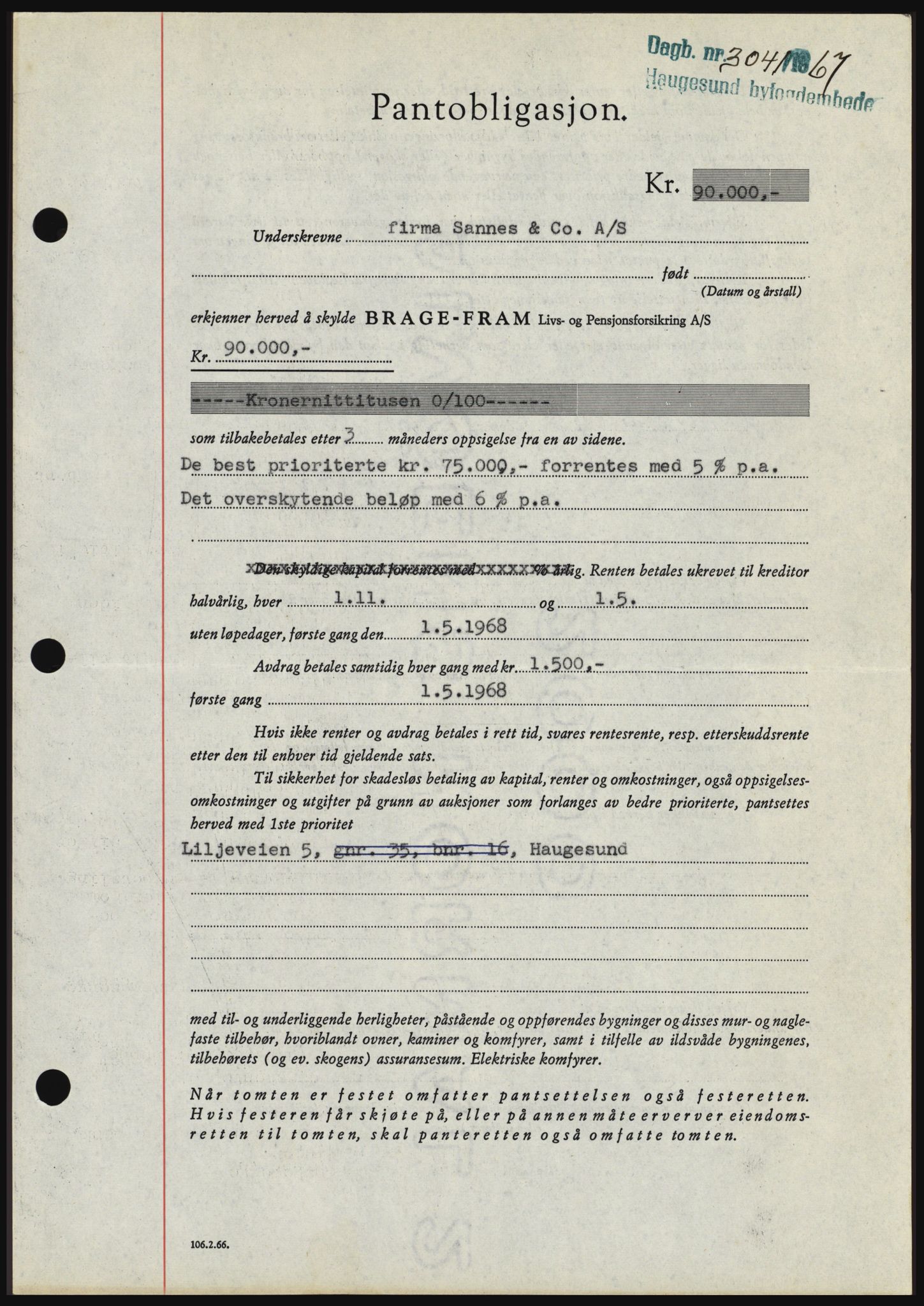 Haugesund tingrett, SAST/A-101415/01/II/IIC/L0058: Mortgage book no. B 58, 1967-1968, Diary no: : 3041/1967