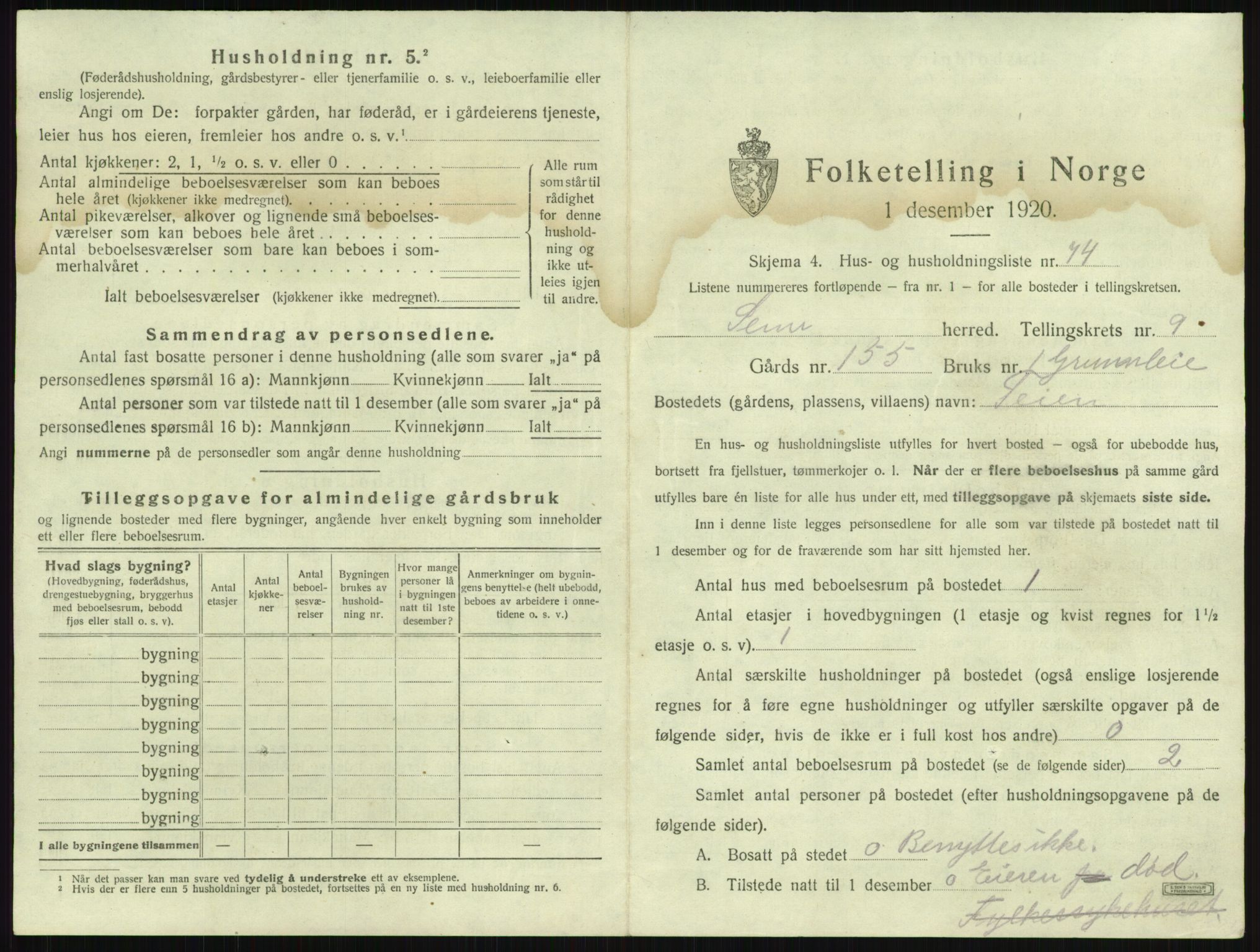 SAKO, 1920 census for Sem, 1920, p. 2102