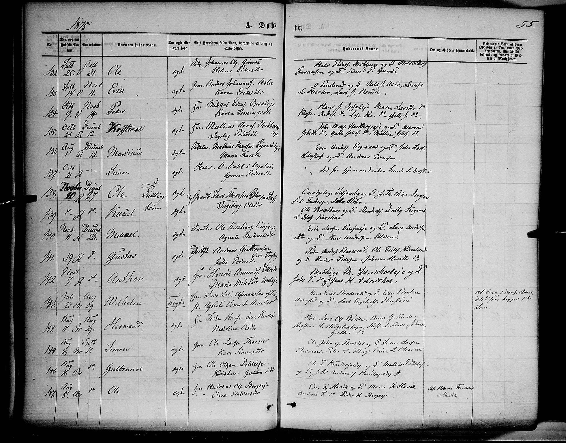 Ringsaker prestekontor, SAH/PREST-014/K/Ka/L0011: Parish register (official) no. 11, 1870-1878, p. 55