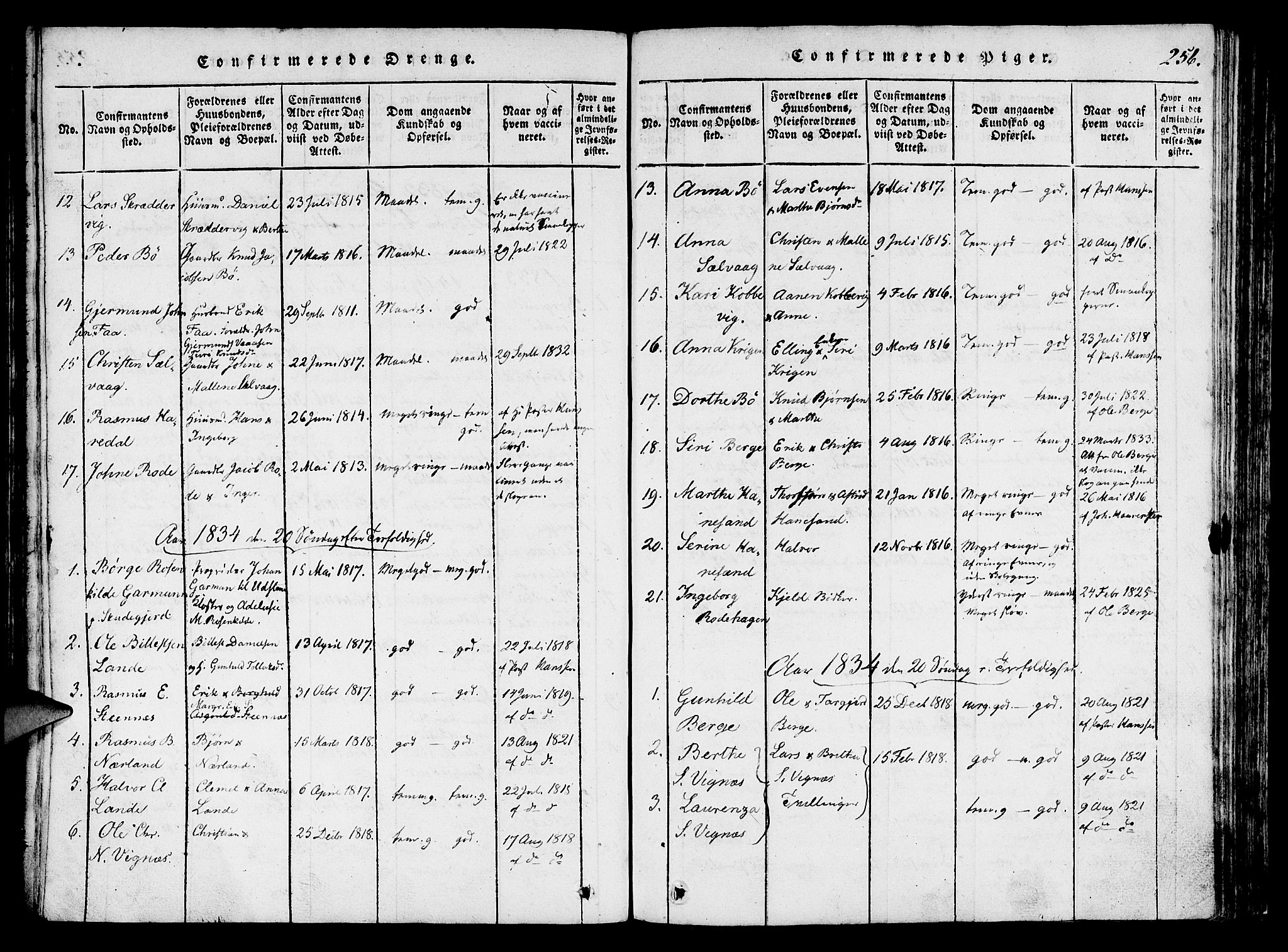 Finnøy sokneprestkontor, SAST/A-101825/H/Ha/Haa/L0006: Parish register (official) no. A 6, 1816-1846, p. 256