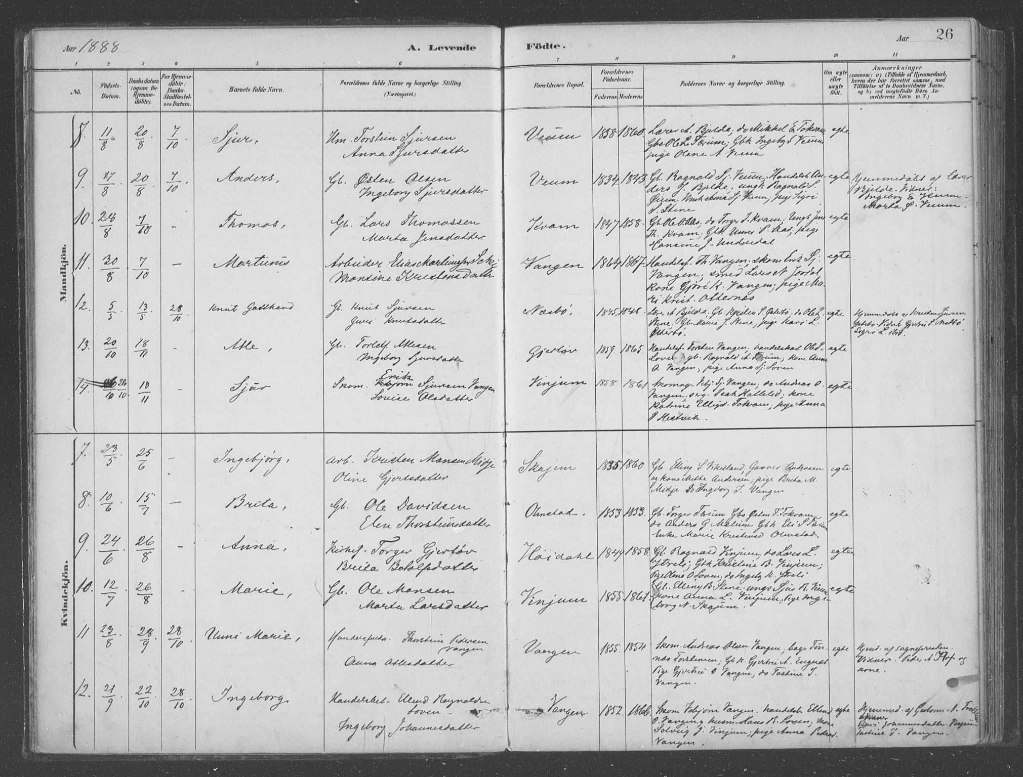 Aurland sokneprestembete, AV/SAB-A-99937/H/Ha/Hab/L0001: Parish register (official) no. B  1, 1880-1909, p. 26