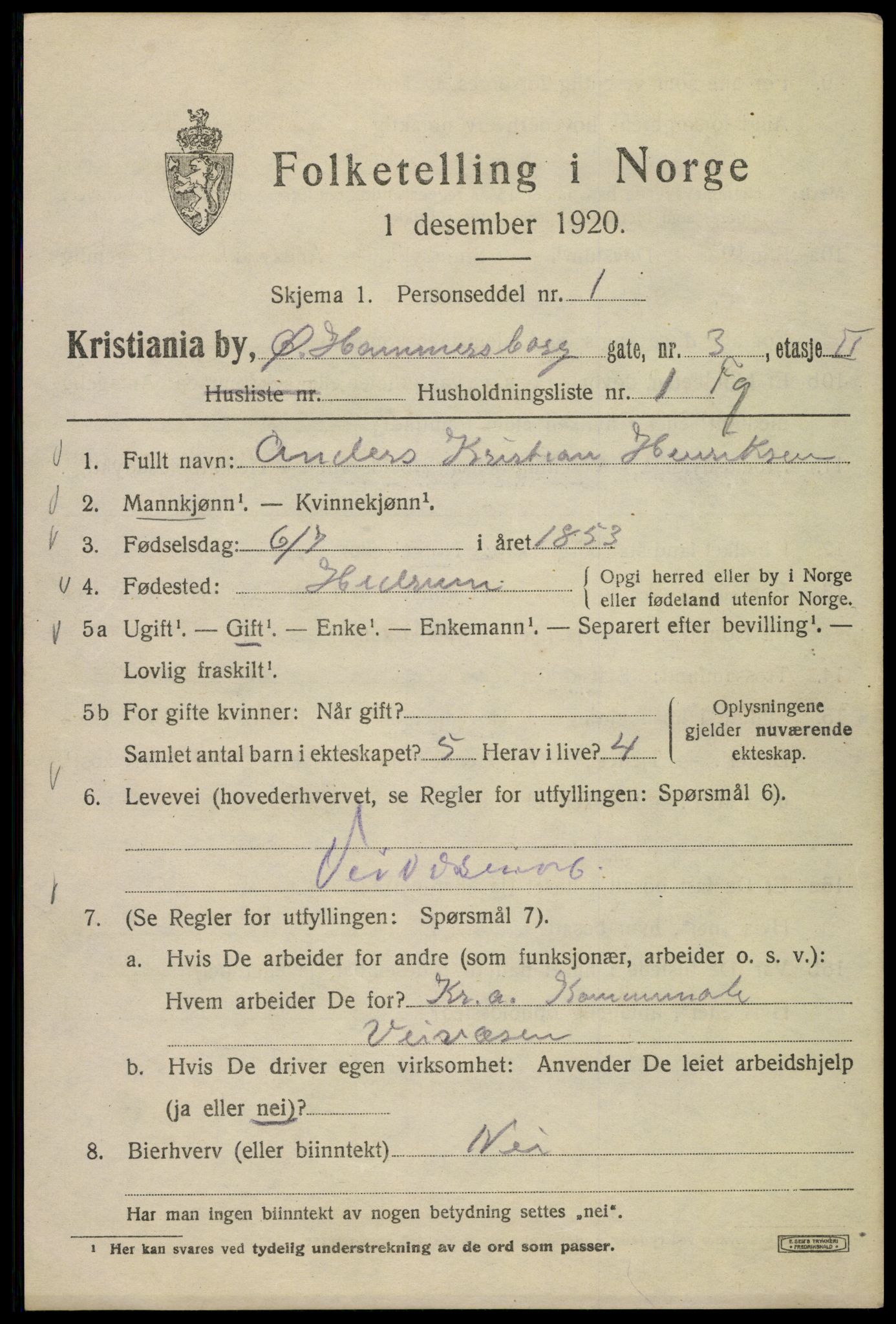 SAO, 1920 census for Kristiania, 1920, p. 657917