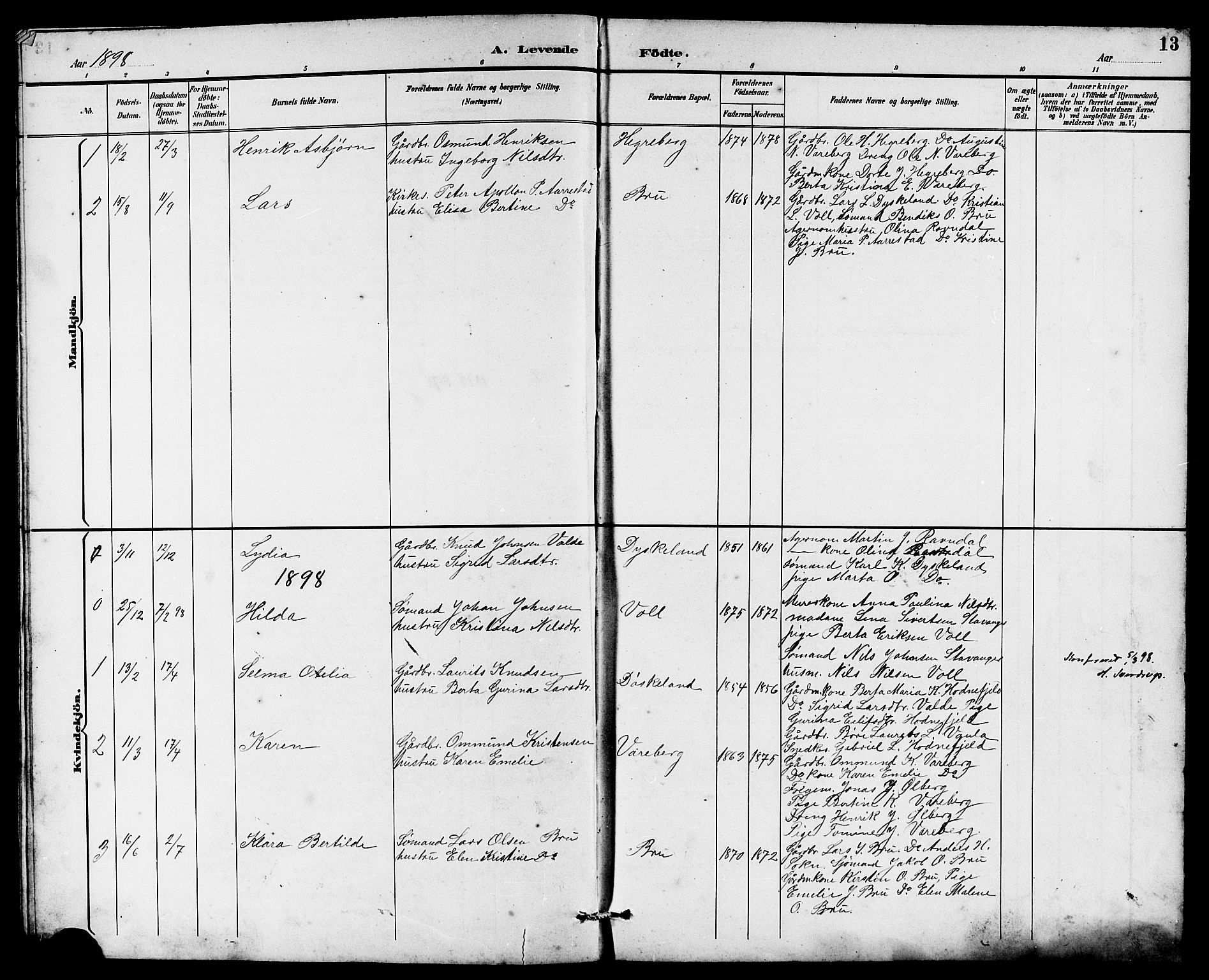 Rennesøy sokneprestkontor, SAST/A -101827/H/Ha/Hab/L0011: Parish register (copy) no. B 10, 1891-1908, p. 13