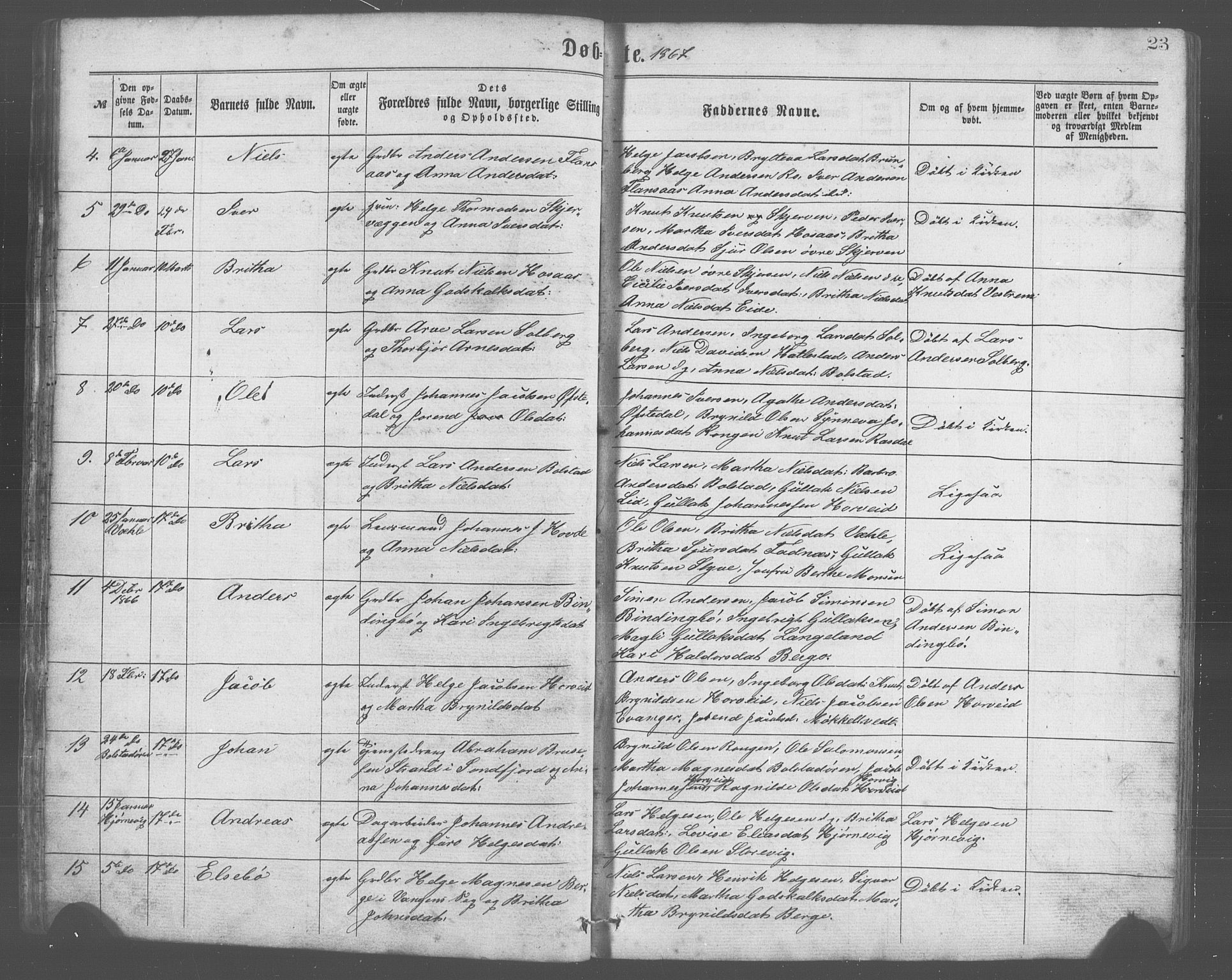 Evanger sokneprestembete, SAB/A-99924: Parish register (copy) no. A 2, 1863-1879, p. 23