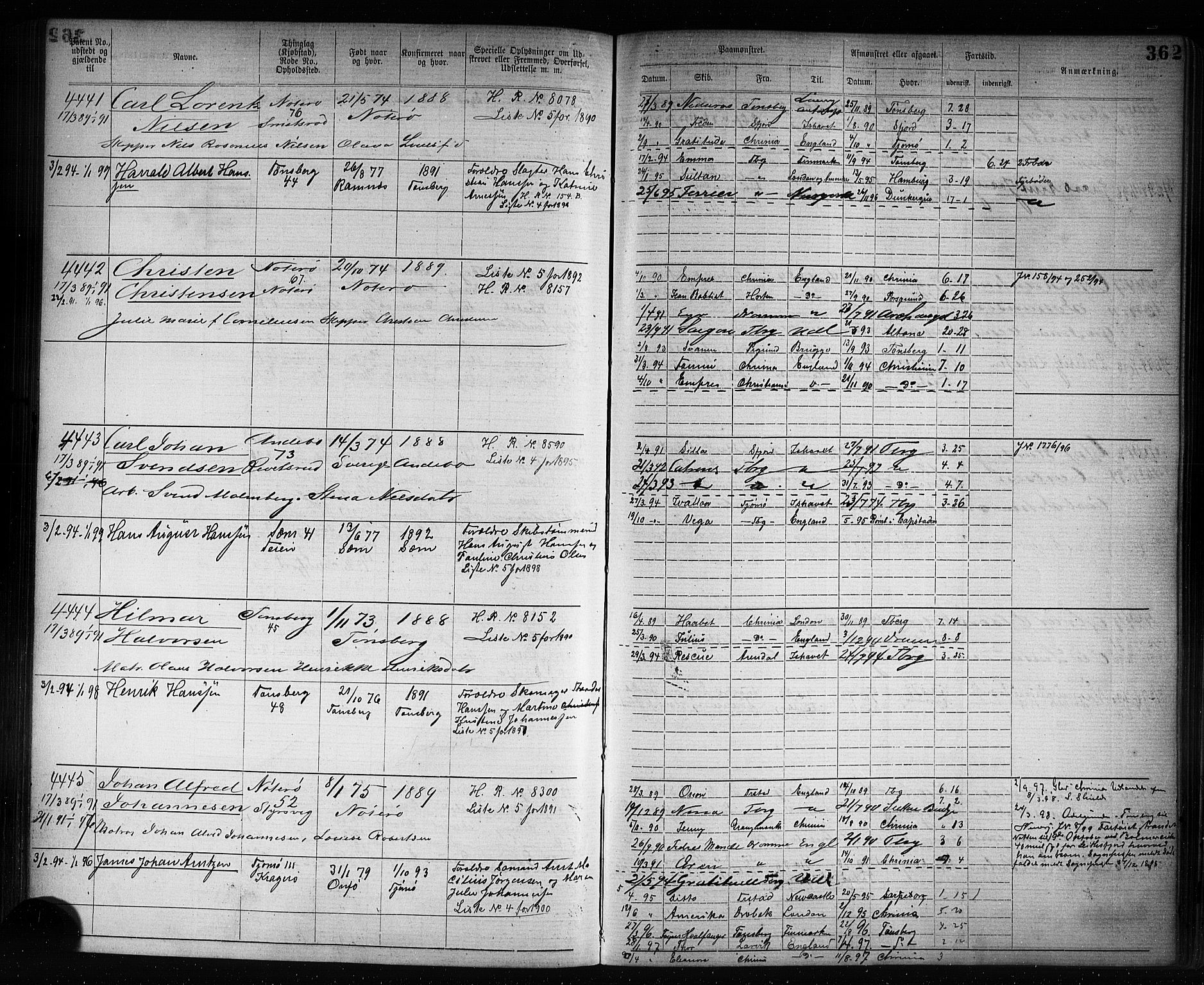 Tønsberg innrulleringskontor, AV/SAKO-A-786/F/Fb/L0007: Annotasjonsrulle Patent nr. 2636-5150, 1881-1892, p. 363