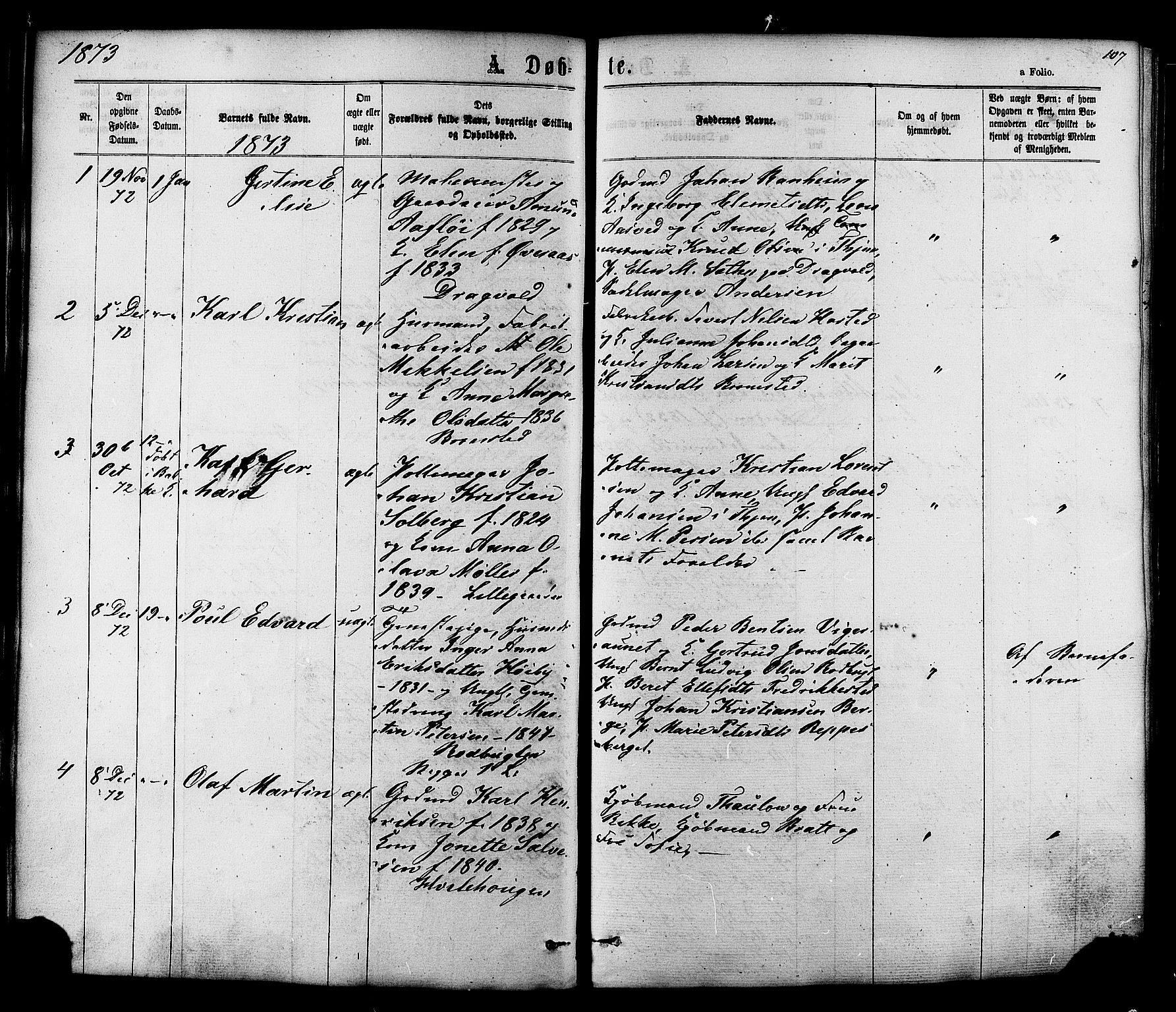 Ministerialprotokoller, klokkerbøker og fødselsregistre - Sør-Trøndelag, AV/SAT-A-1456/606/L0293: Parish register (official) no. 606A08, 1866-1877, p. 107