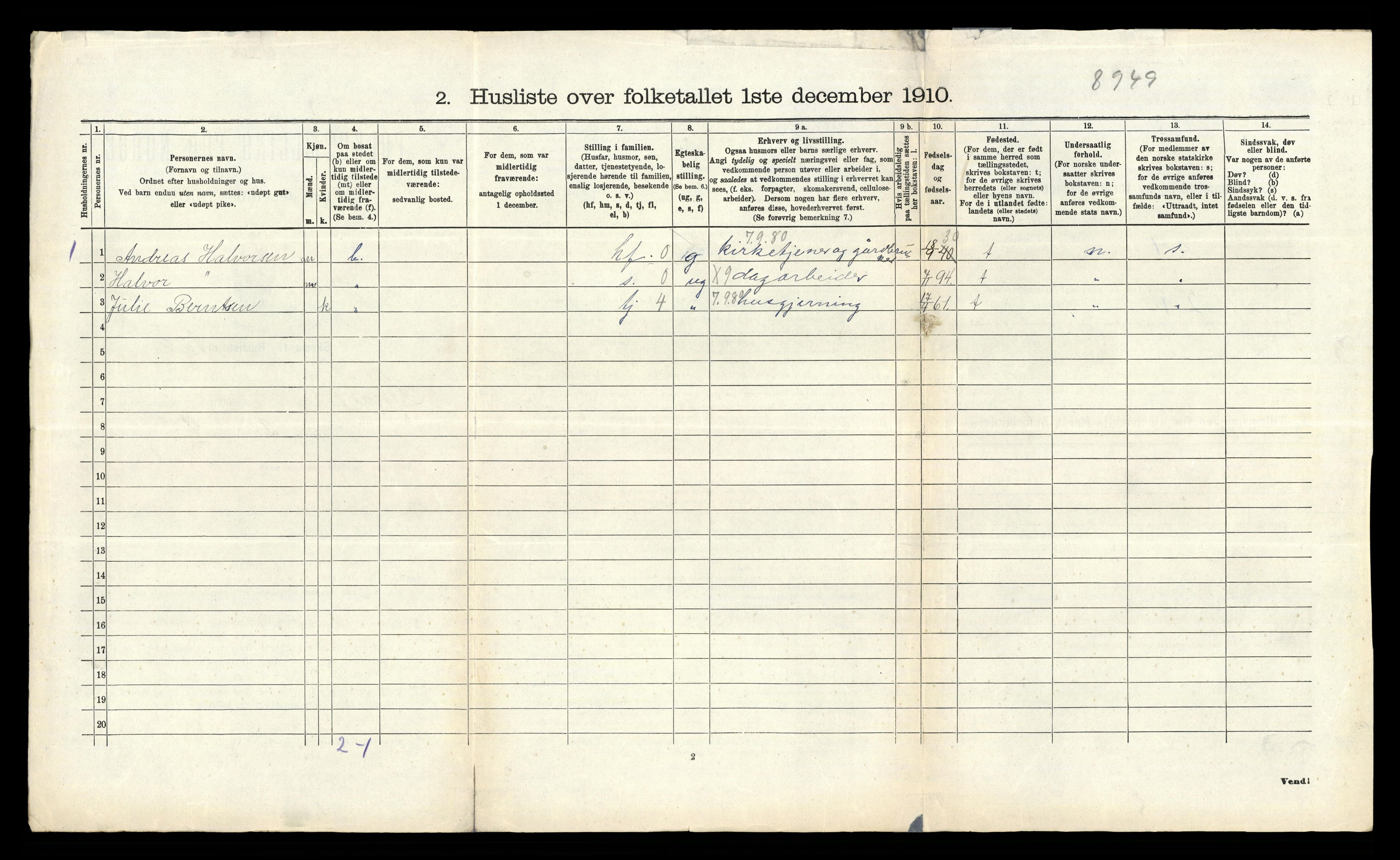 RA, 1910 census for Sande, 1910, p. 416