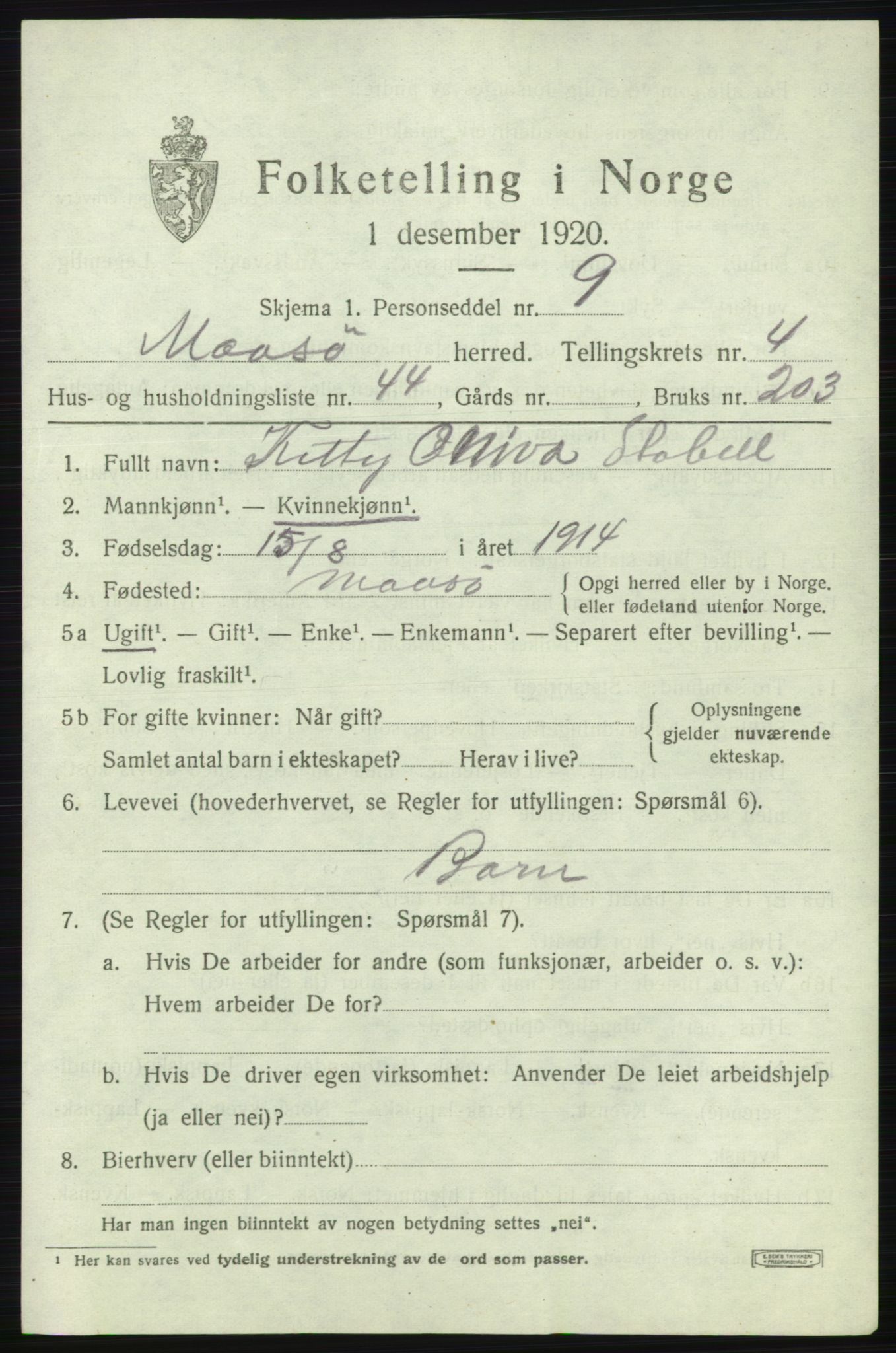 SATØ, 1920 census for Måsøy, 1920, p. 2334