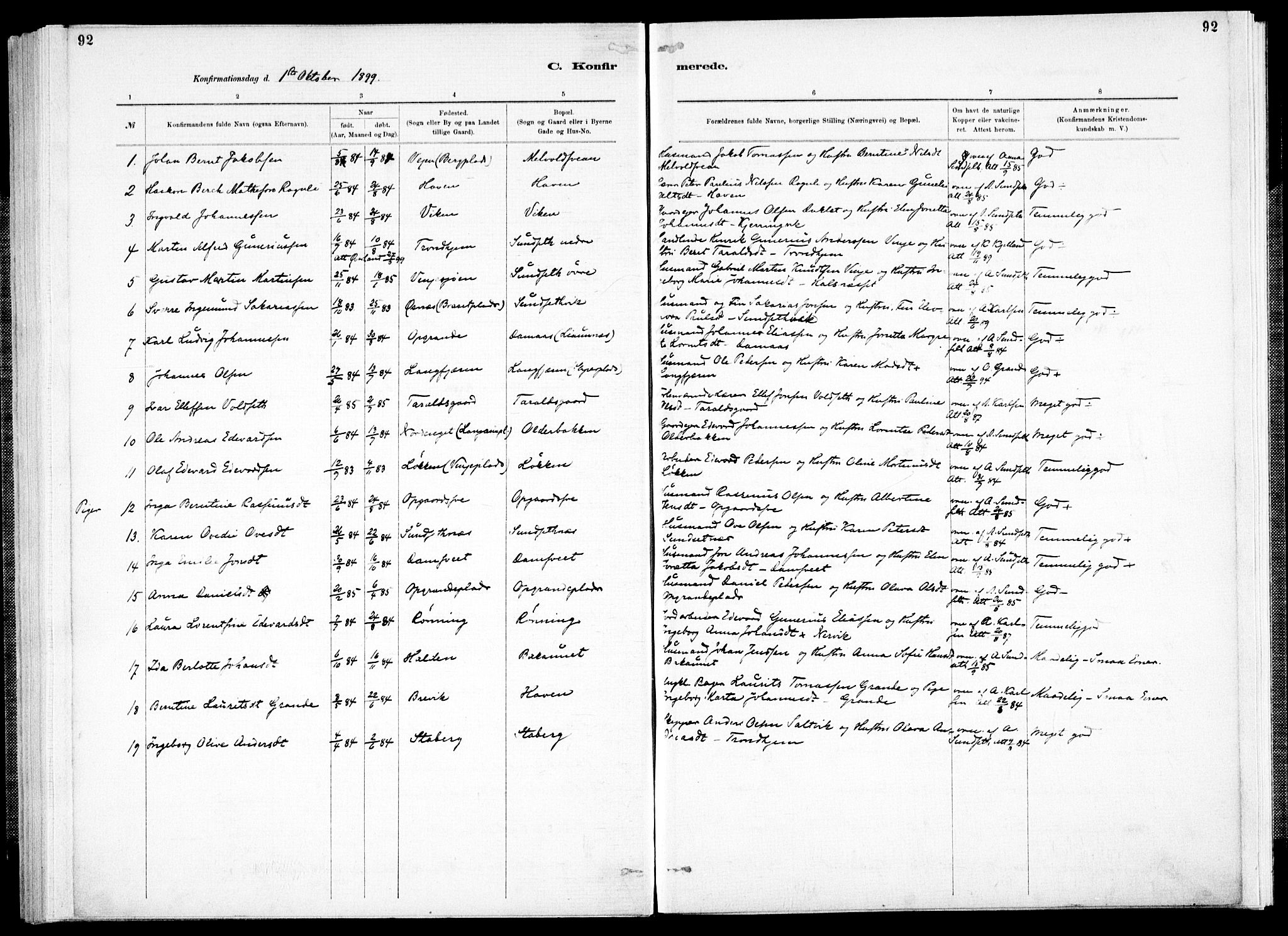 Ministerialprotokoller, klokkerbøker og fødselsregistre - Nord-Trøndelag, SAT/A-1458/733/L0325: Parish register (official) no. 733A04, 1884-1908, p. 92